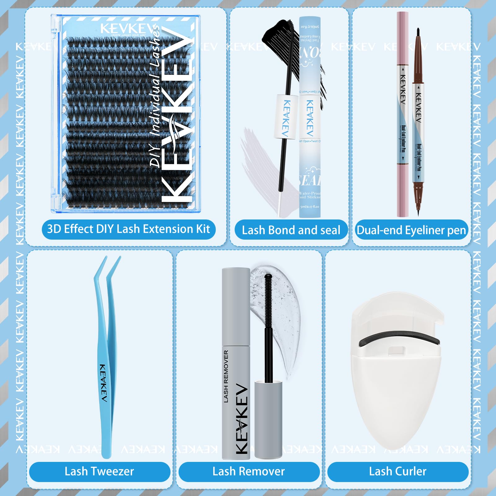 Kevkev Lash Extension Kit Eyelash Extension Kit 280Pcs 3D Effect Lash Clusters With Lash Bond And Seal Lash Remover Dual-End Eye