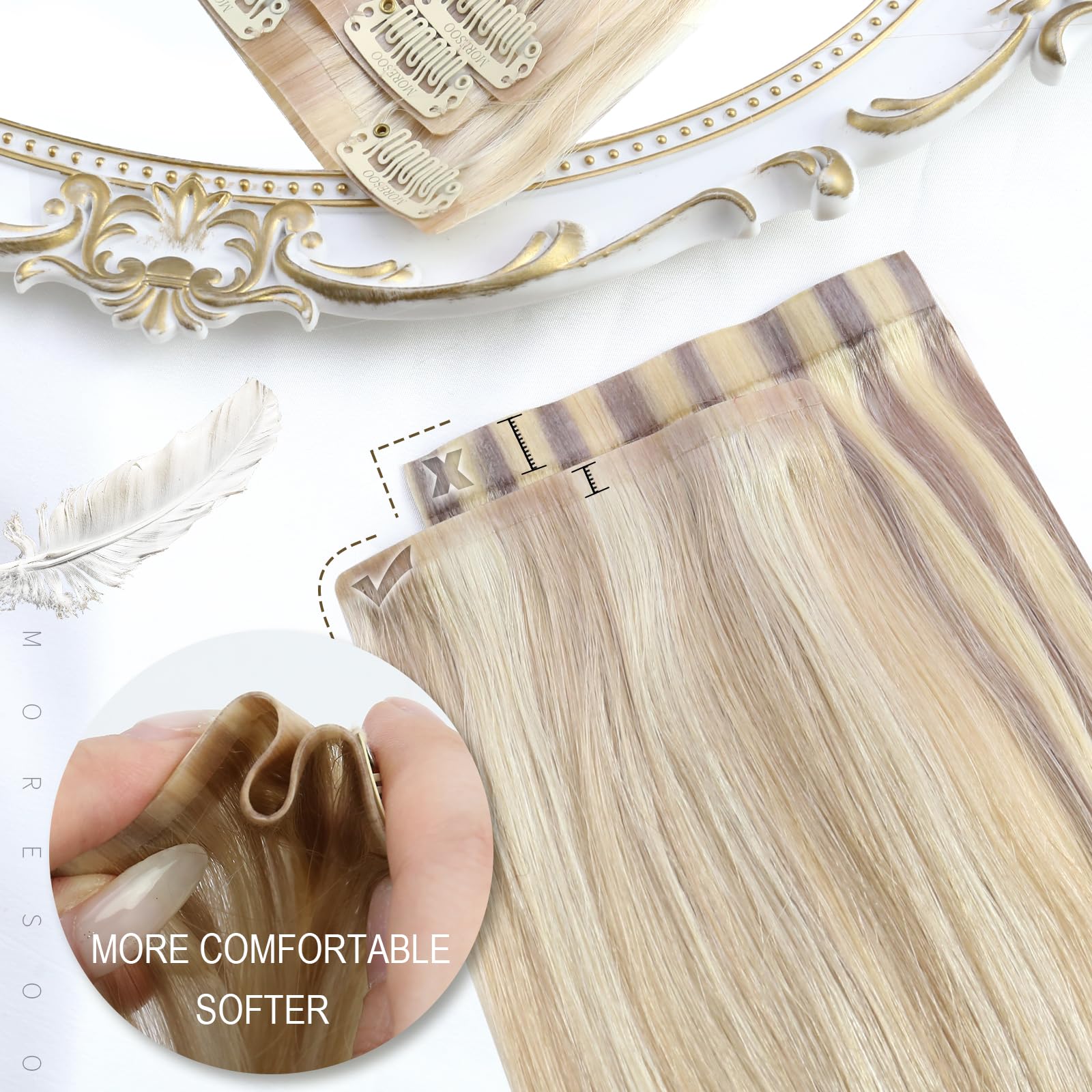 Moresoo Seamless Hair Extensions Clip In Human Hair Blonde Remy Straight Pu Weft Seamless Clip In Hair Extensions Human Hair Whi