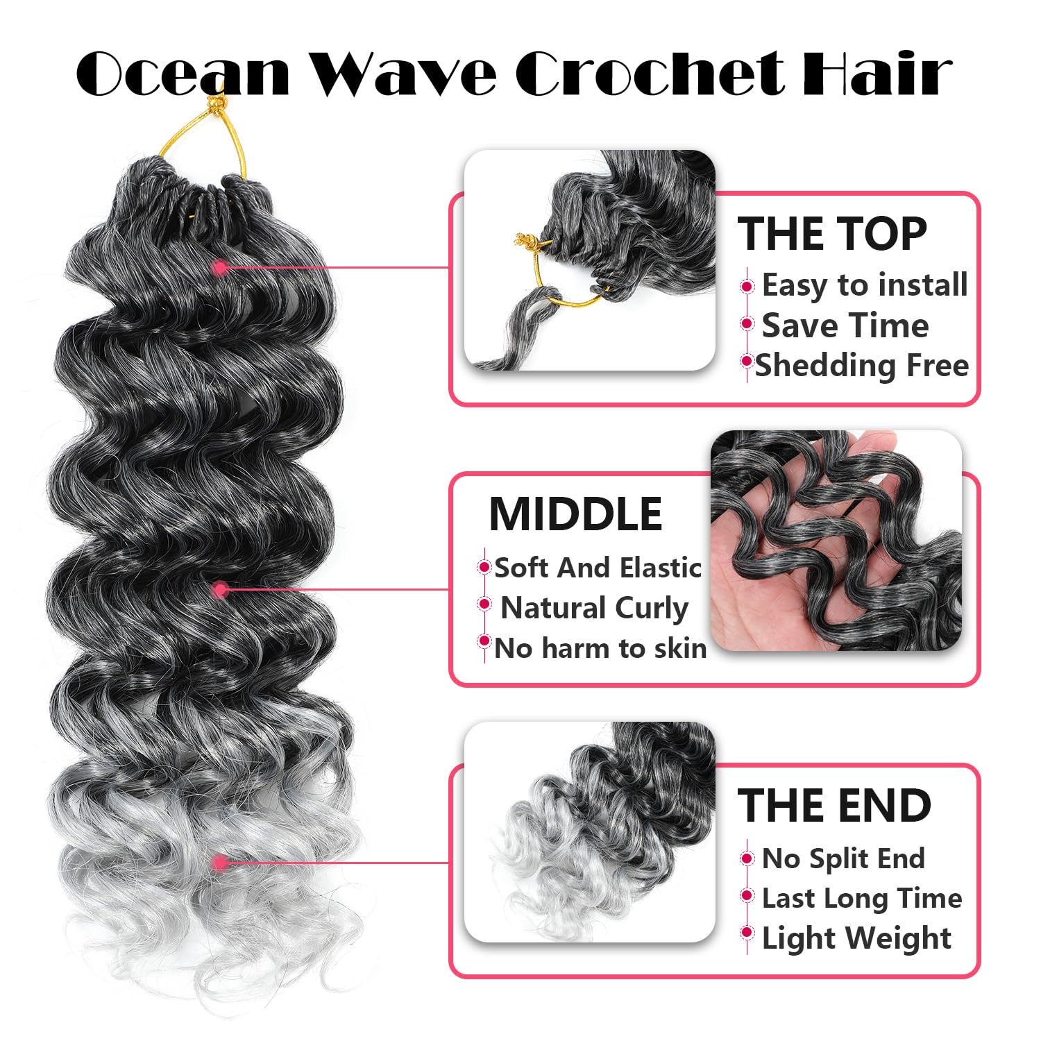 Ocean Wave Crochet Hair 14 Inch 8 Packs Deep Wave Crochet Hair Synthetic Curly Crochet Braiding Hair For Black Women (14 Inch, 8