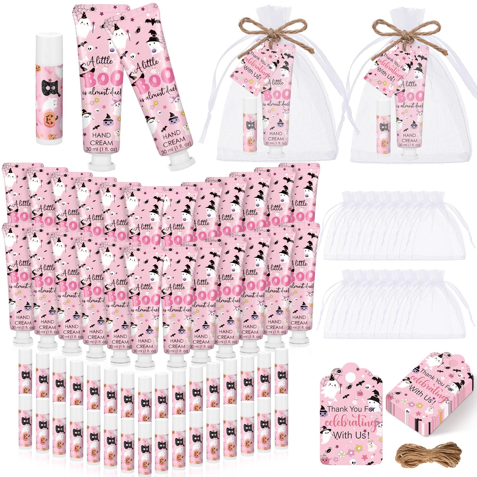 Dansib 24 Sets Halloween a Little Boo Is Almost Due Baby Shower Hand Cream and Lip Balm Gift Travel Size Hand Lotion and Lip Bal