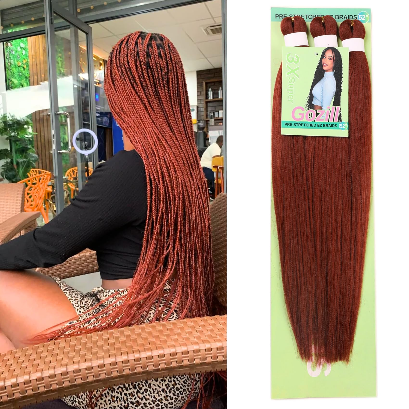 Ginger Braiding Hair Pre Stretched 350# Knotless Braids Hair Extension for Braiding