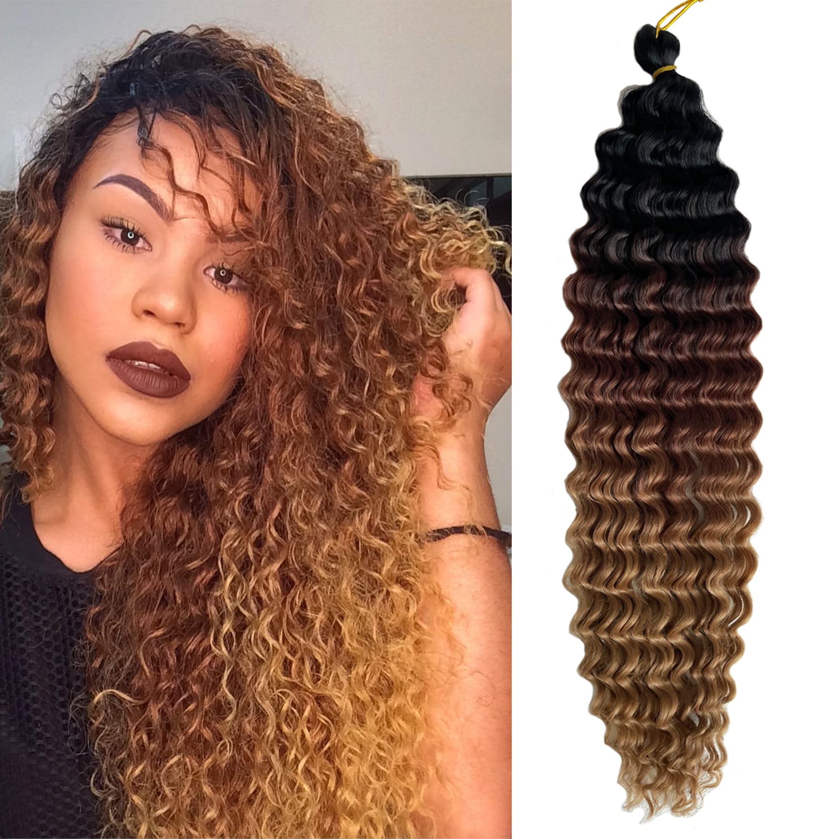 Paraglame Ocean Wave Crochet Hair Ombre Brown Curly Braiding Hair 18 Inch Deep Wave Braiding Hair For Bohemian Knotless Braids W