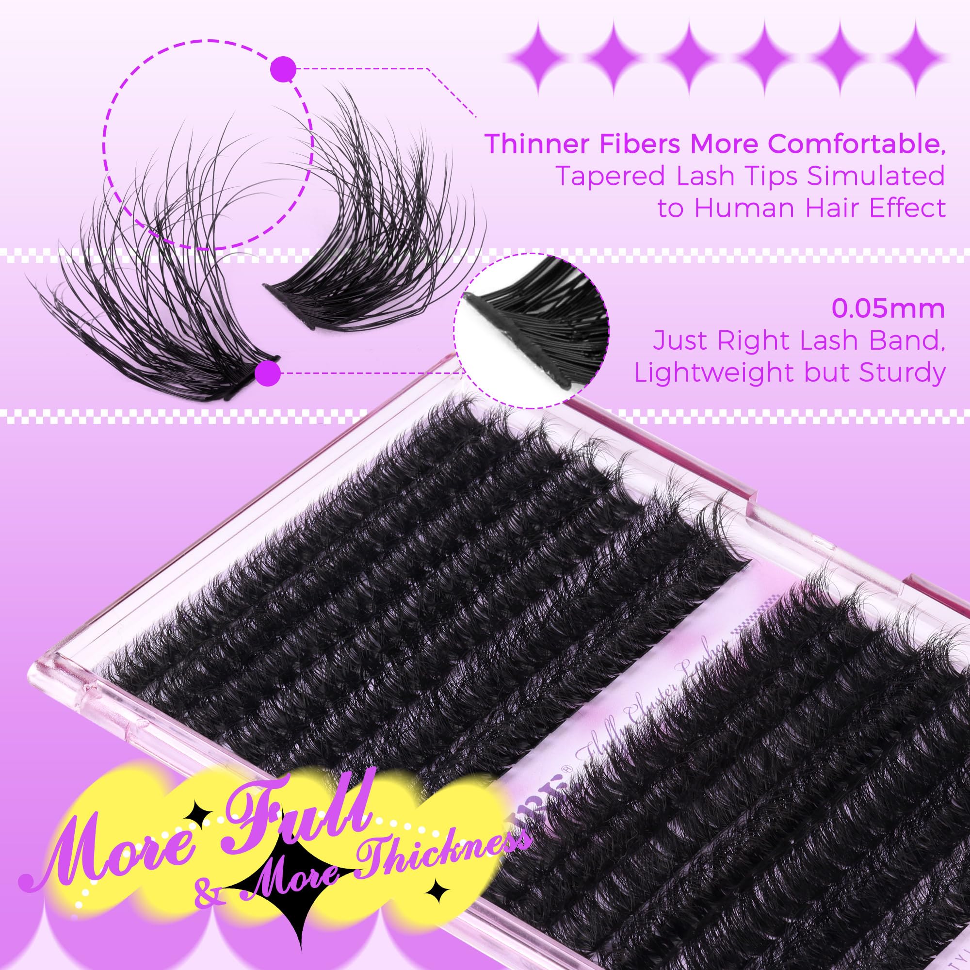 Lash Clusters Thick Mink Eyelash Clusters 280Pcs Volume Cluster Eyelash Extensions 11-18MM Fluffy Lash Extension D Curl Individu