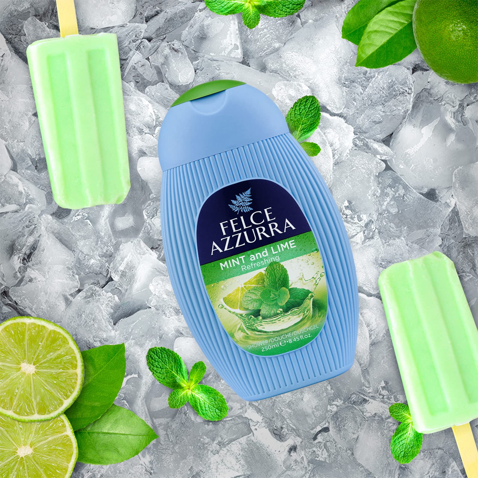 Felce Azzurra Mint And Lime - Refreshing Essence Shower Gel - Blended With Notes Of Musk, Jasmine Petals And Orchids - Intense F