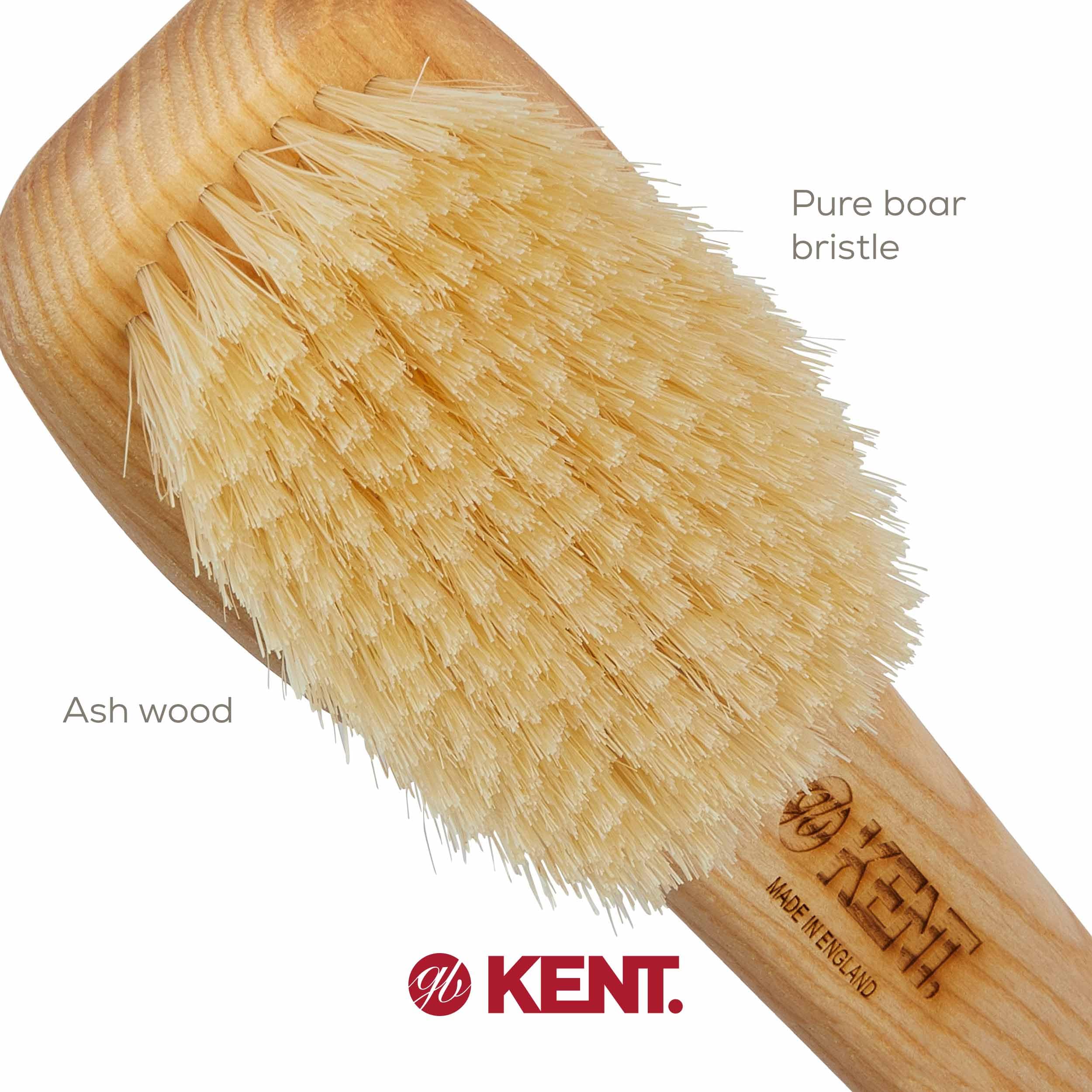 Kent Fd6 9'' Beechwood Wood Short Handle Shower Bath Body Brush. For Skin Exfoliate & Massage. 100% White Boar Bristles. Best Bo