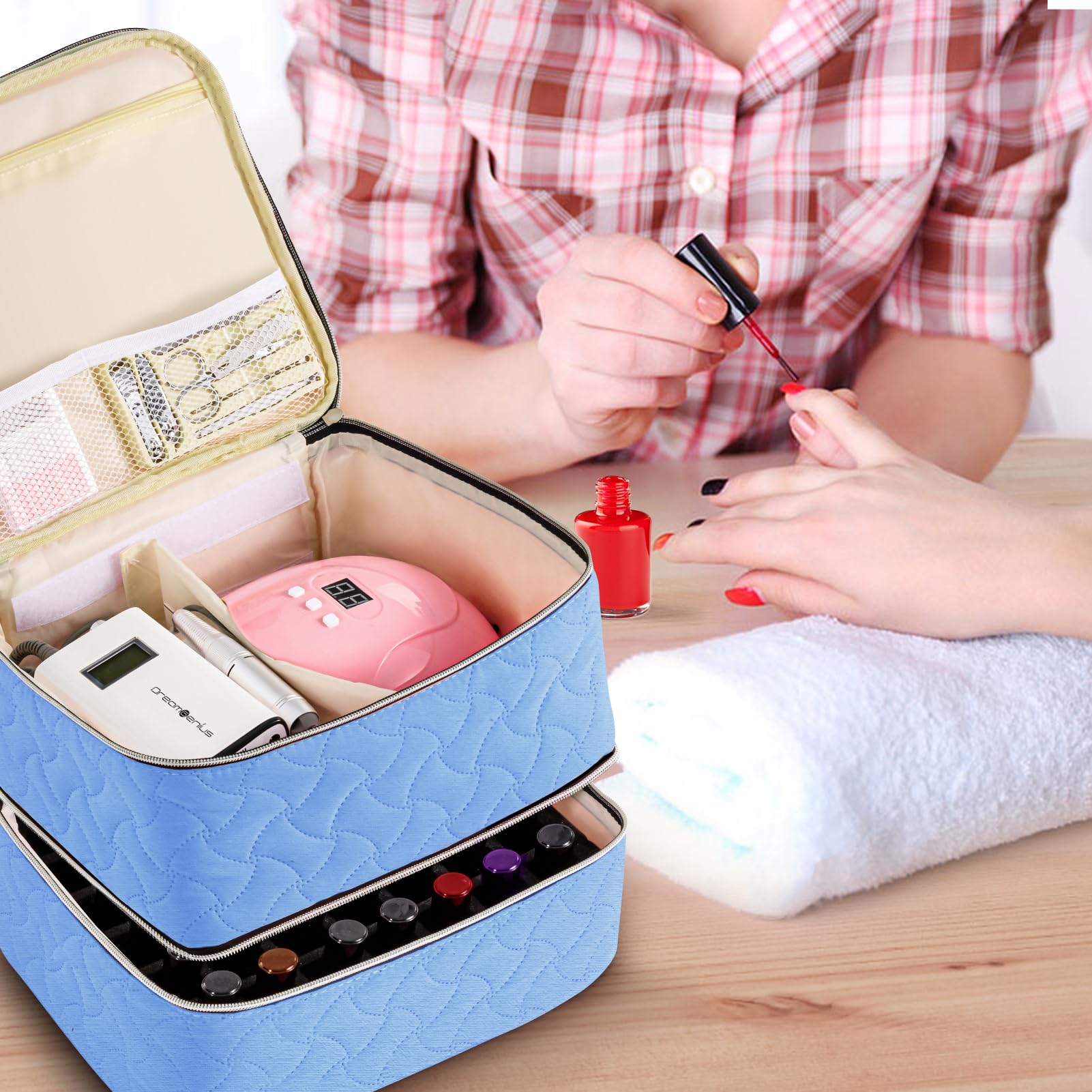 Nail Polish Organizer Case Holds 42 Bottles (15Ml/0.5 Fl.Oz), Double-Layer Nail Polish Storage With Adjustable Dividers, Portabl