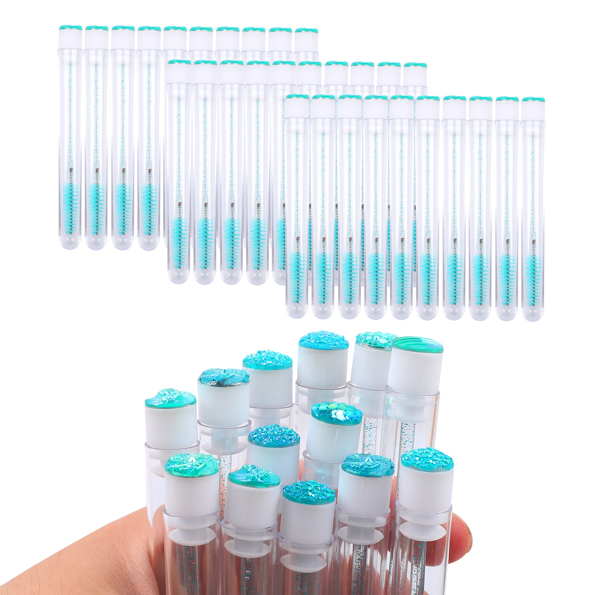 60 Pcs Lash Disposable Mascara Brushes Diamond Eyelash Spoolies Makeup Brush Mascara Wand in Sanitary Tube Lash Supplies (Turquo