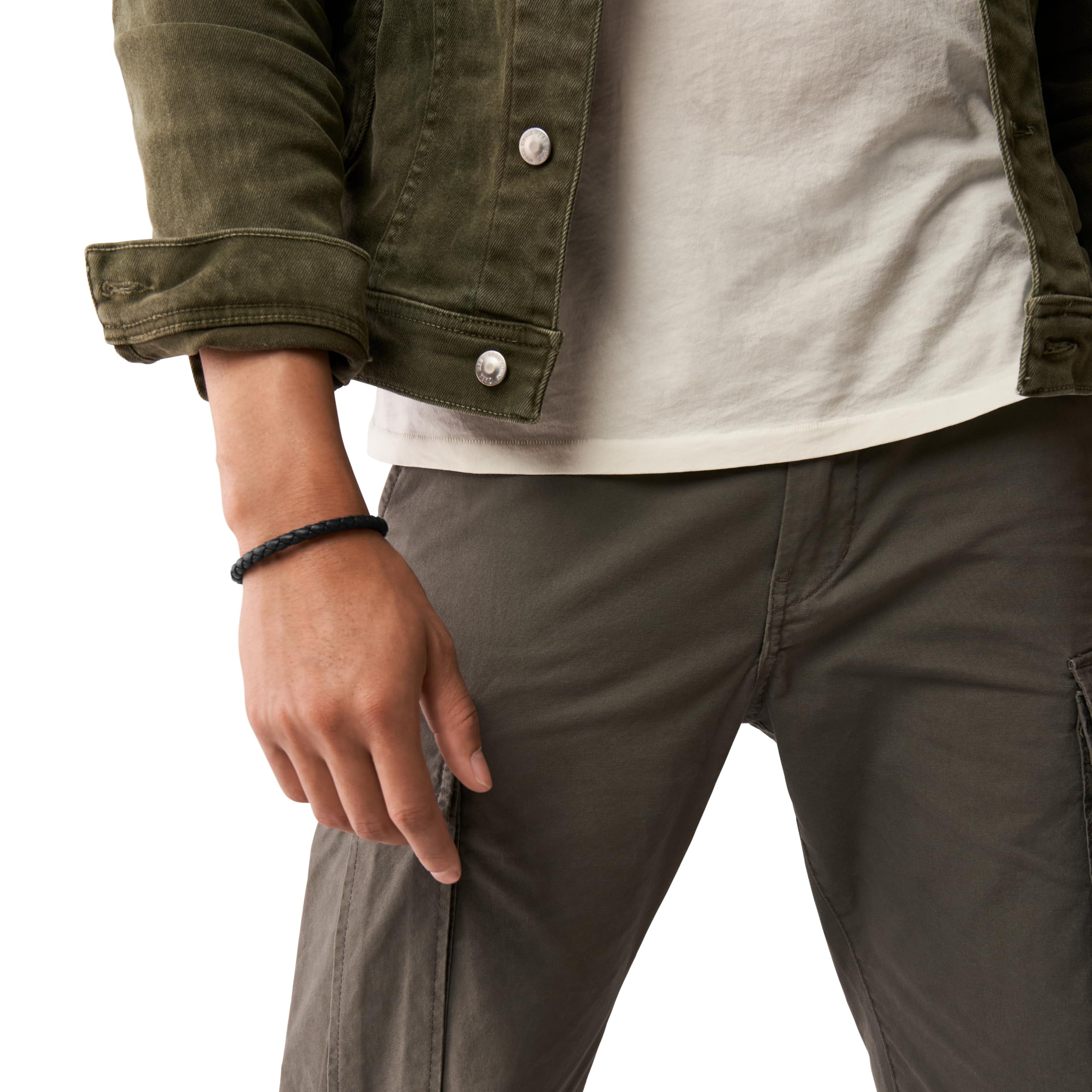 Fossil Men's Braided Leather Bracelet, Color: Brown (Model: JF04089040)