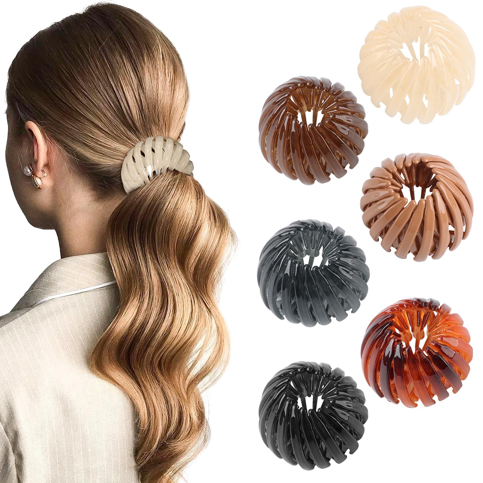6Pcs Bird Nest Magic Hair Clips Hair Nest for Bun Strong Ponytail Holders for Women Girls (Glossy Transparent Jelly, Large)