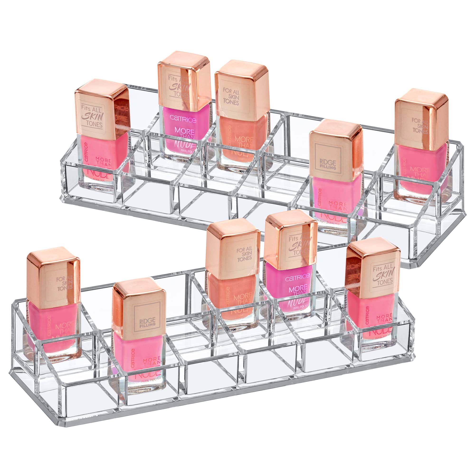 Amazing Abby - Glamour - 2-Pack 12-Slot Acrylic Nail Polish Organizer, Lipstick Holder, Lip Gloss Organizer, Cosmetic Storage Di