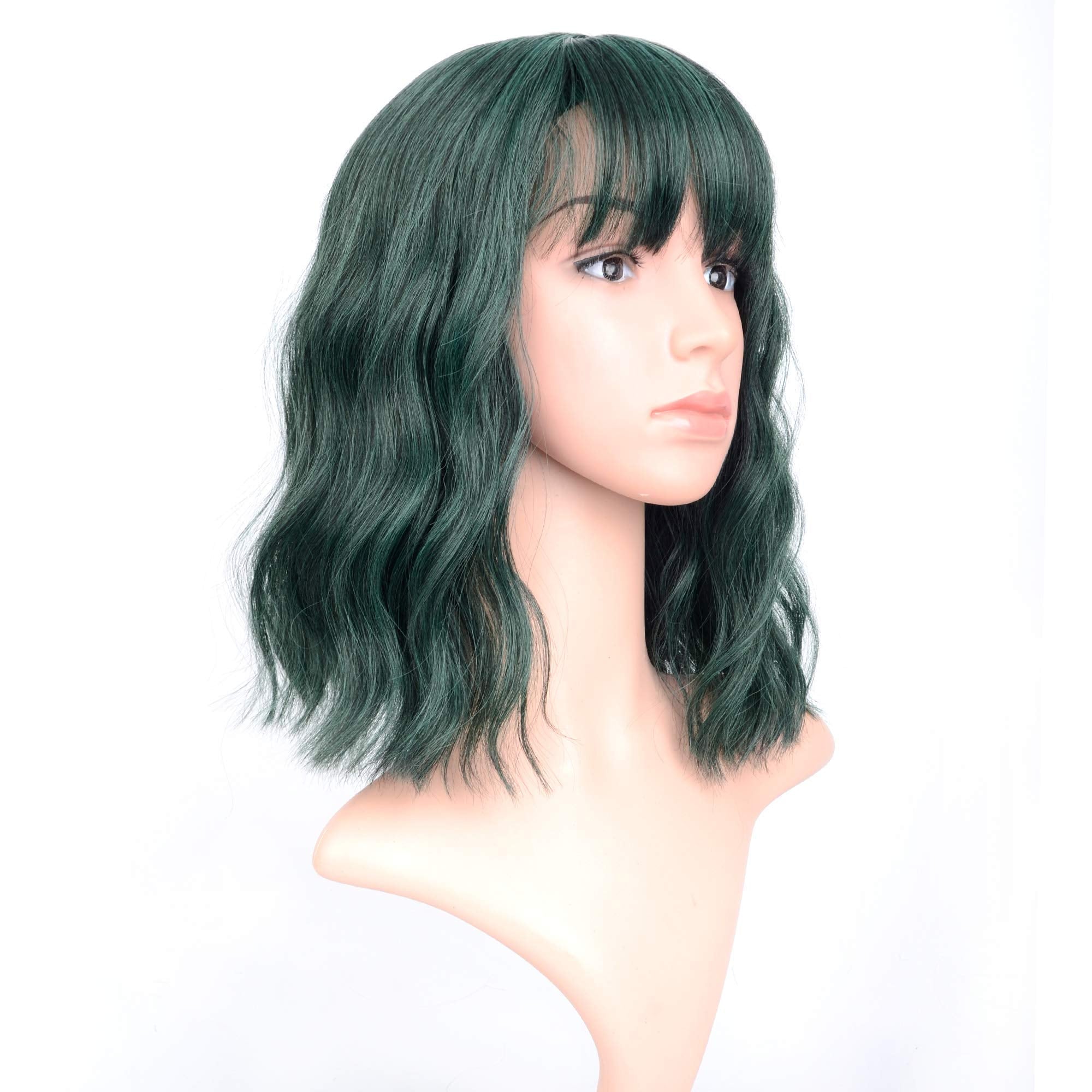 Vckovcko Short Bob Wigs Pastel Wavy Wig With Air Bangs Women'S Shoulder Length Wigs Curly Wavy Synthetic Cosplay Wig Pastel Bob