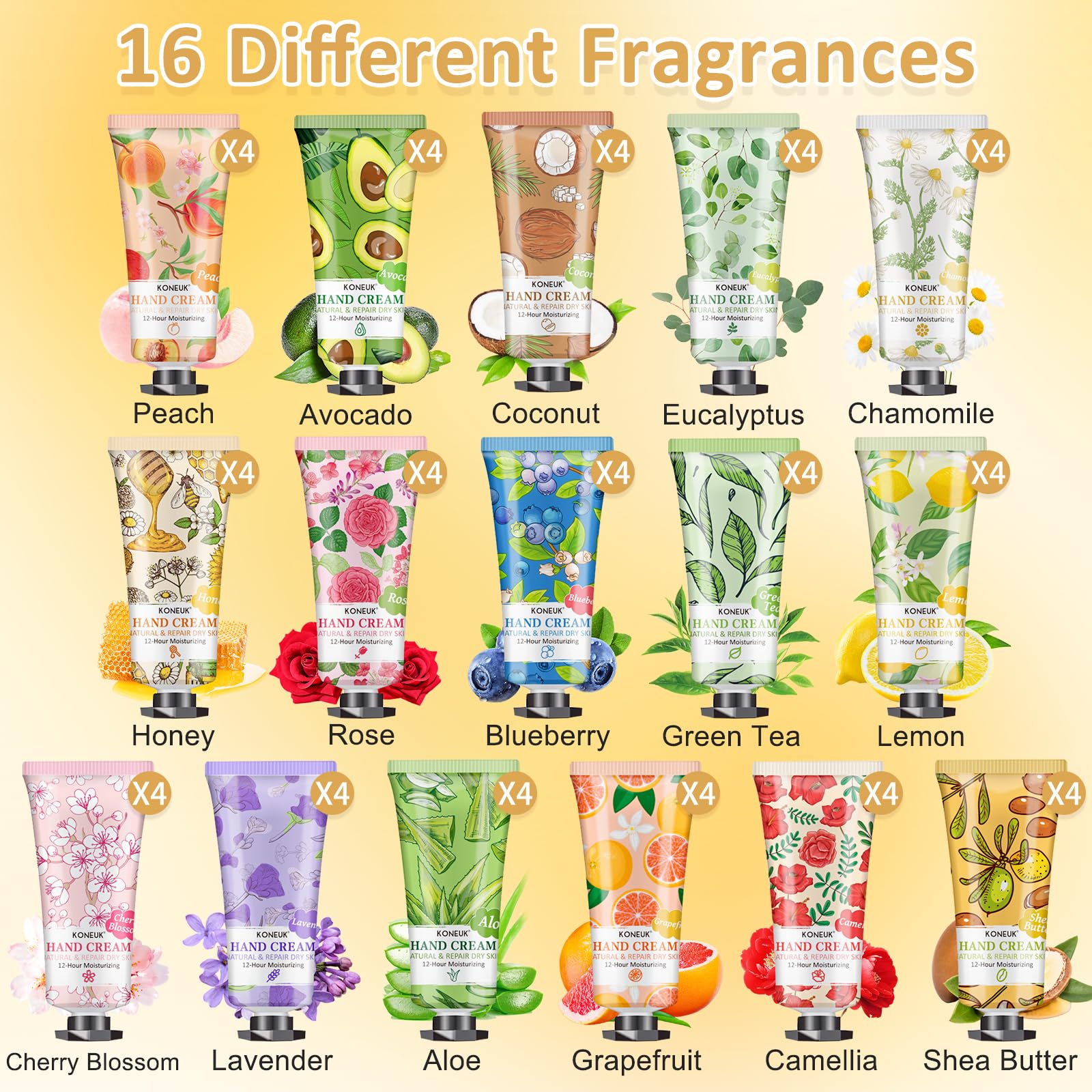 Koneuk 64 Pack Moisturizing Hand Cream Set For Women, Bulk Hand Lotion Travel Size For Dry Cracked Hands, Mini Hand Cream For Mo