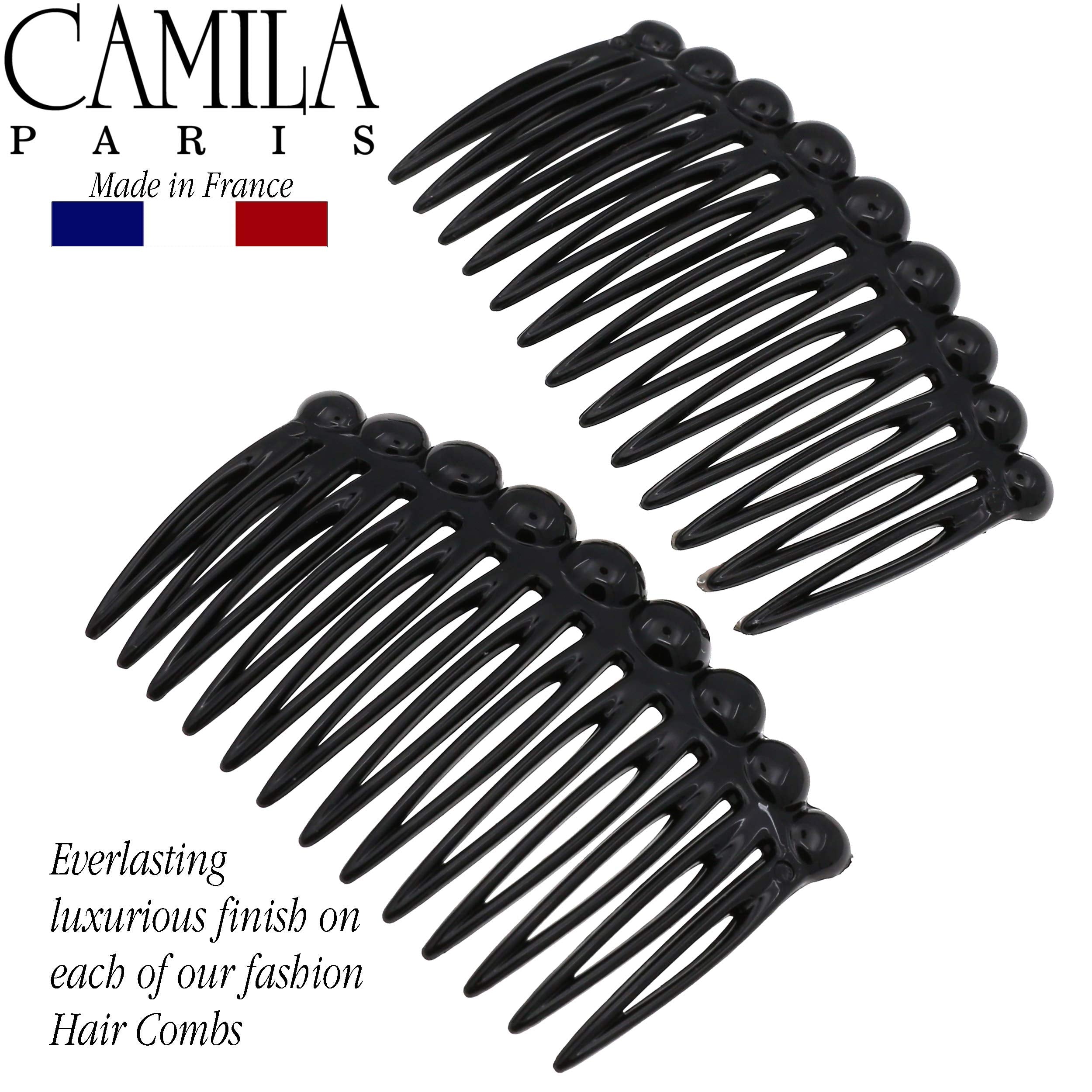 Camila Paris Cp2869/2 French Hair Side Comb Small Rounded, Black French Twist Hair Combs Decorative, Strong Hold Hair Clips For