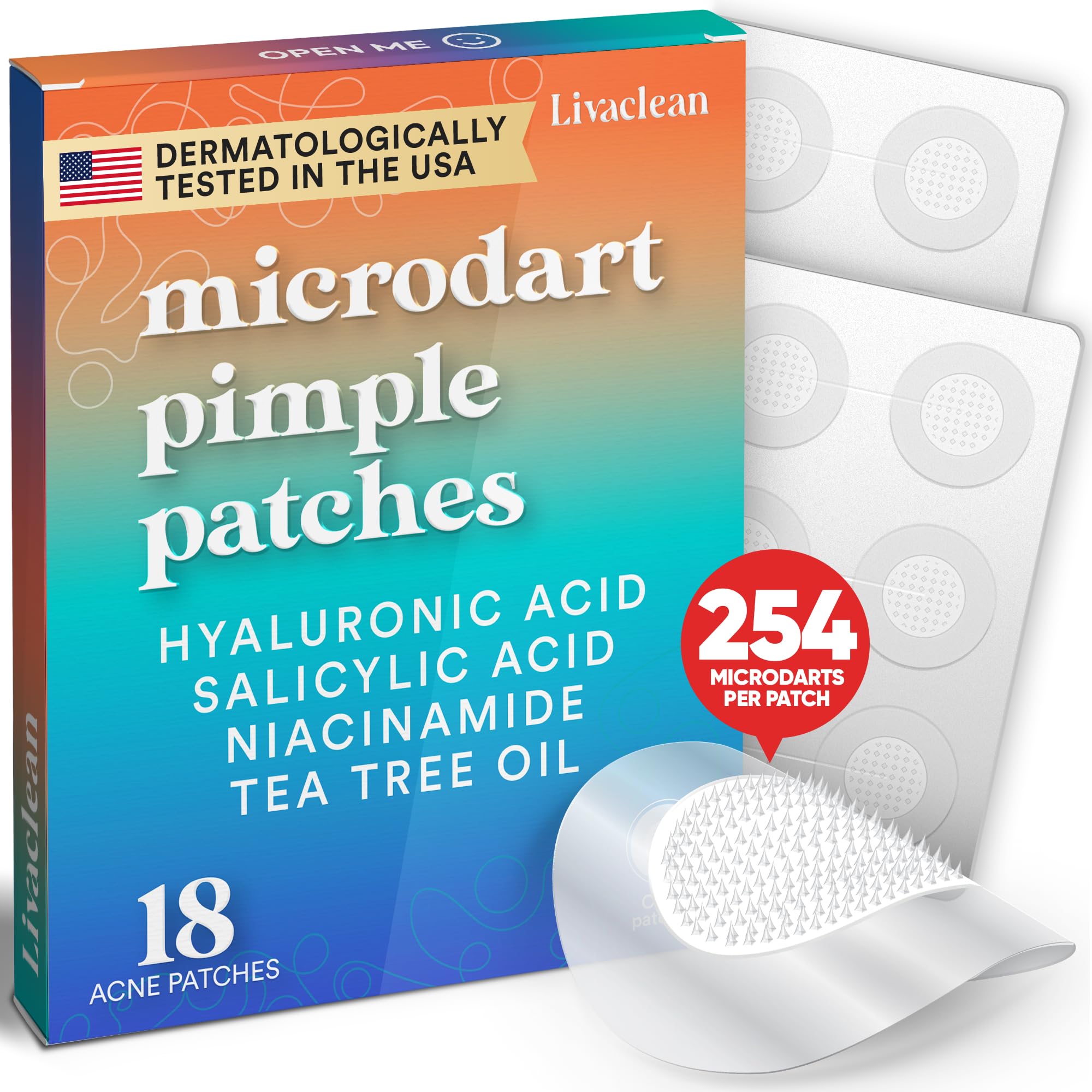 LivaClean 18 CT Microdart Acne Patch  Pimple Patches with Salicylic Acid & Tea Tree Oil  Dark Spot Patches for Face, Blemish D