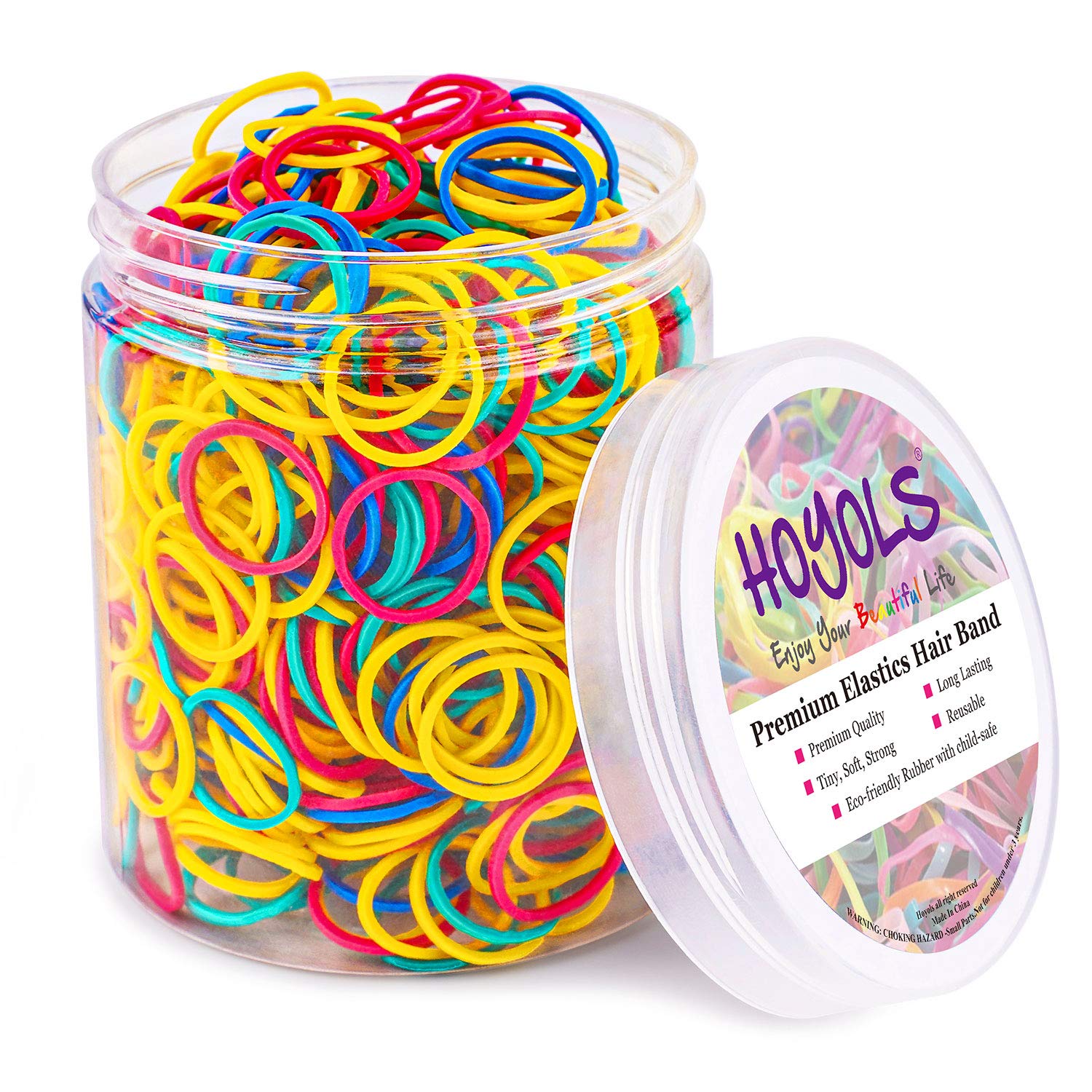 HOYOLS 3/4 Inches Colorful Rubber Bands for Hair Ties Reusable Elastics Ponytail Holders for Baby Toddler Girls Infants Kids Thi