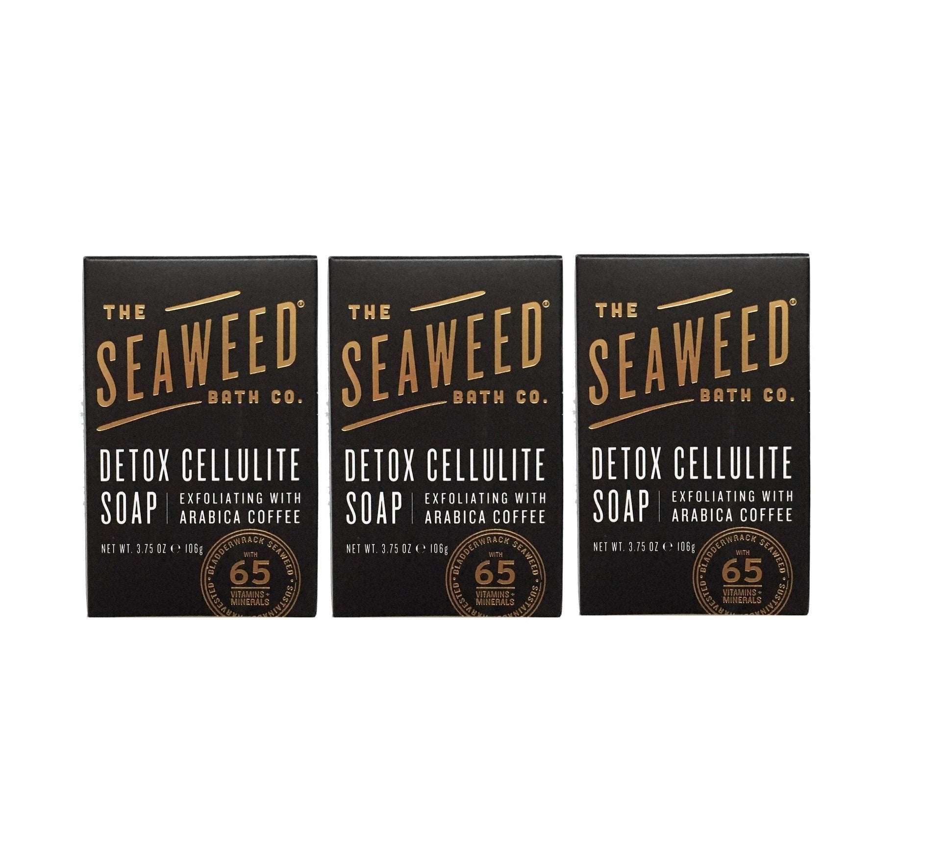 Seaweed Bath Co. Detox Cellulite Bar Soap (Pack Of 3) With Coconut Oil, Kukui Oil, Bladderwrack Seaweed, Cinnamon Bark Powder An