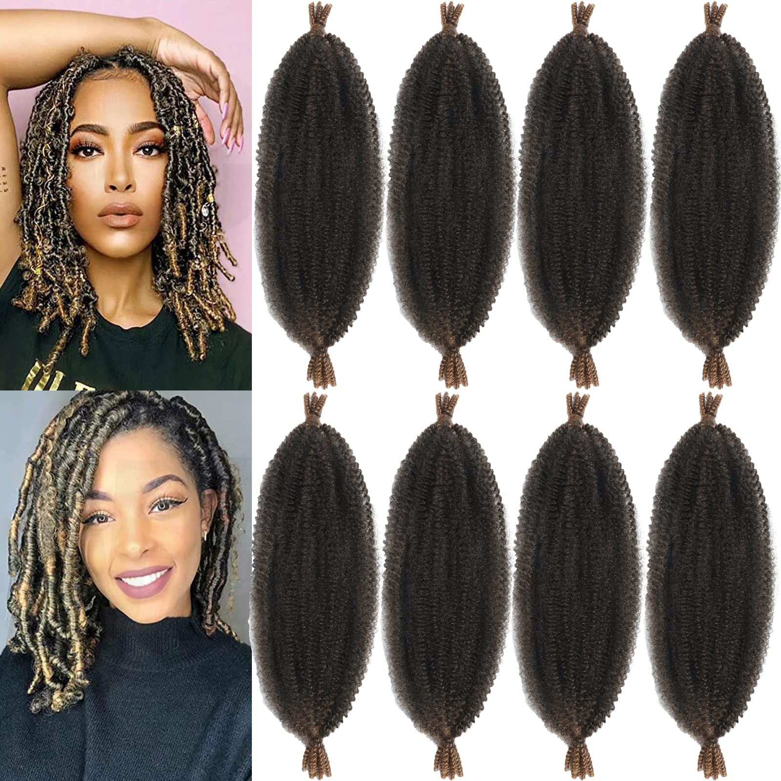 8 Packs Springy Afro Twist Hair 10 inch Pre-Separated Kinky Marley Twist Braiding Hair Soft Crochet for Distressed Faux Locs Spr