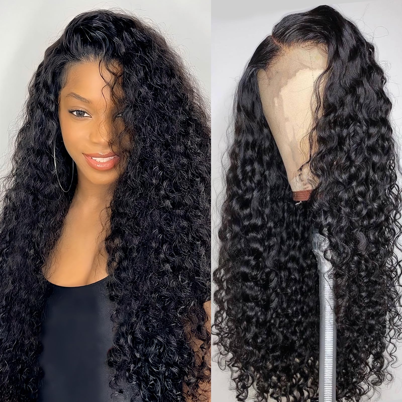 AISI Deep Wave Lace Front Wigs Human Hair 180% Density 4x4 Lace Closure Wigs for Black Women Brazilian Glueless Wigs Human Hair 