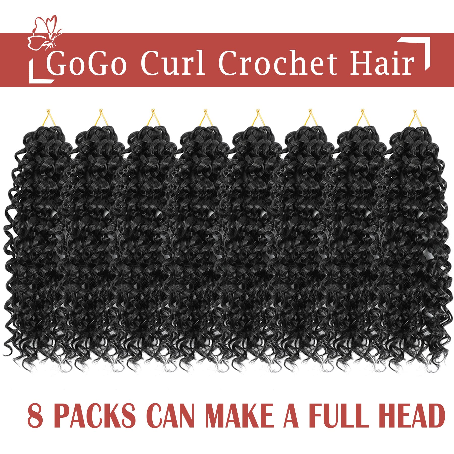 Gogo Curl Crochet Hair 12 Inch 8 Packs Dark Brown Short Curly Crochet Hair - Beach Curl Crochet Hair - Deep Wave Crochet Hair -