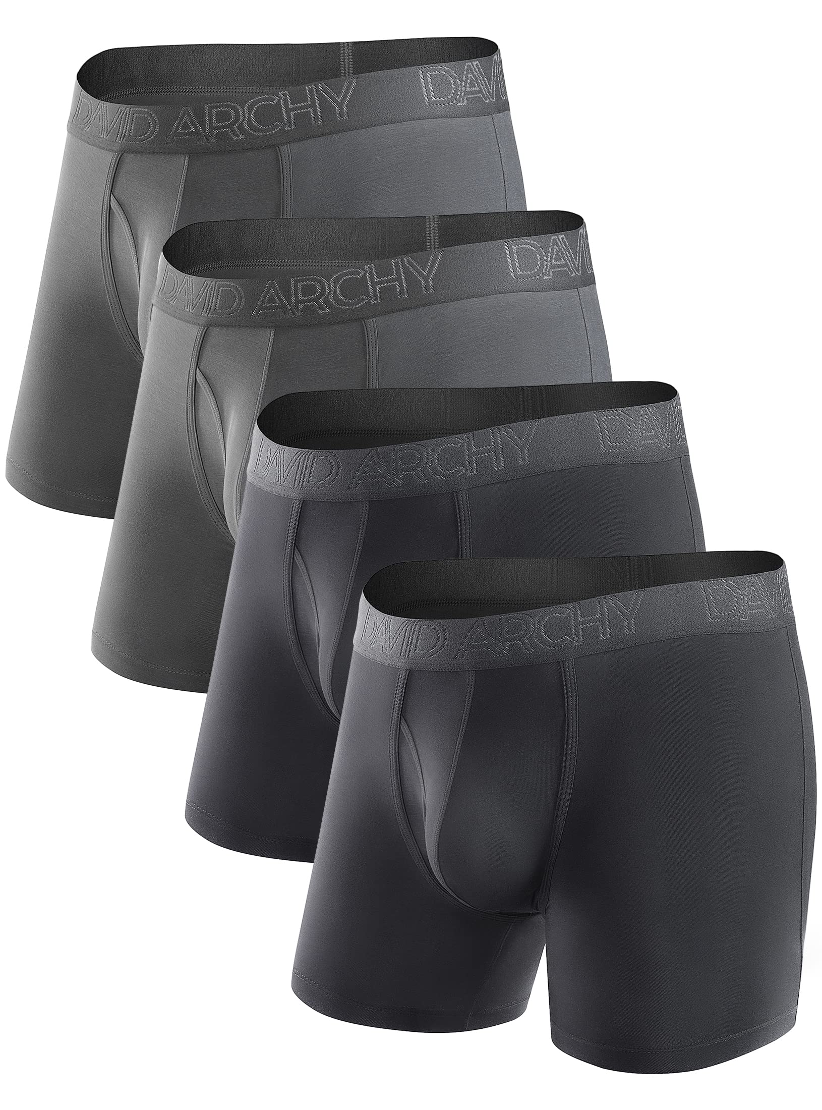 DAVID ARcHY Bamboo Mens Underwear Boxer Briefs Breathable and Soft with Fly Trunks 4 Pack (M, BlackDark gray - 55 in 4 Pack)