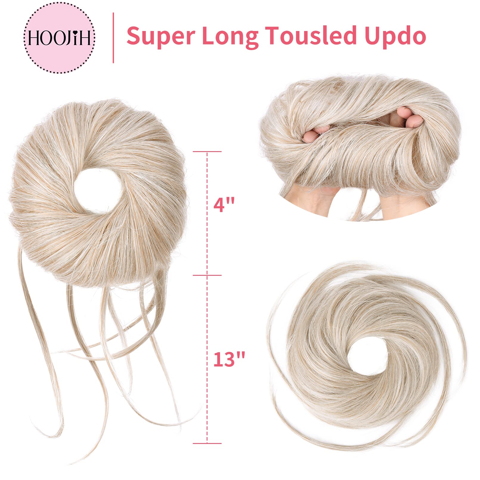 Hoojih Messy Bun Hair Piece, Super Long Tousled Updo Hair Bun Extensions Wavy Hair Wrap Ponytail Hairpieces With Elastic Hair Ba