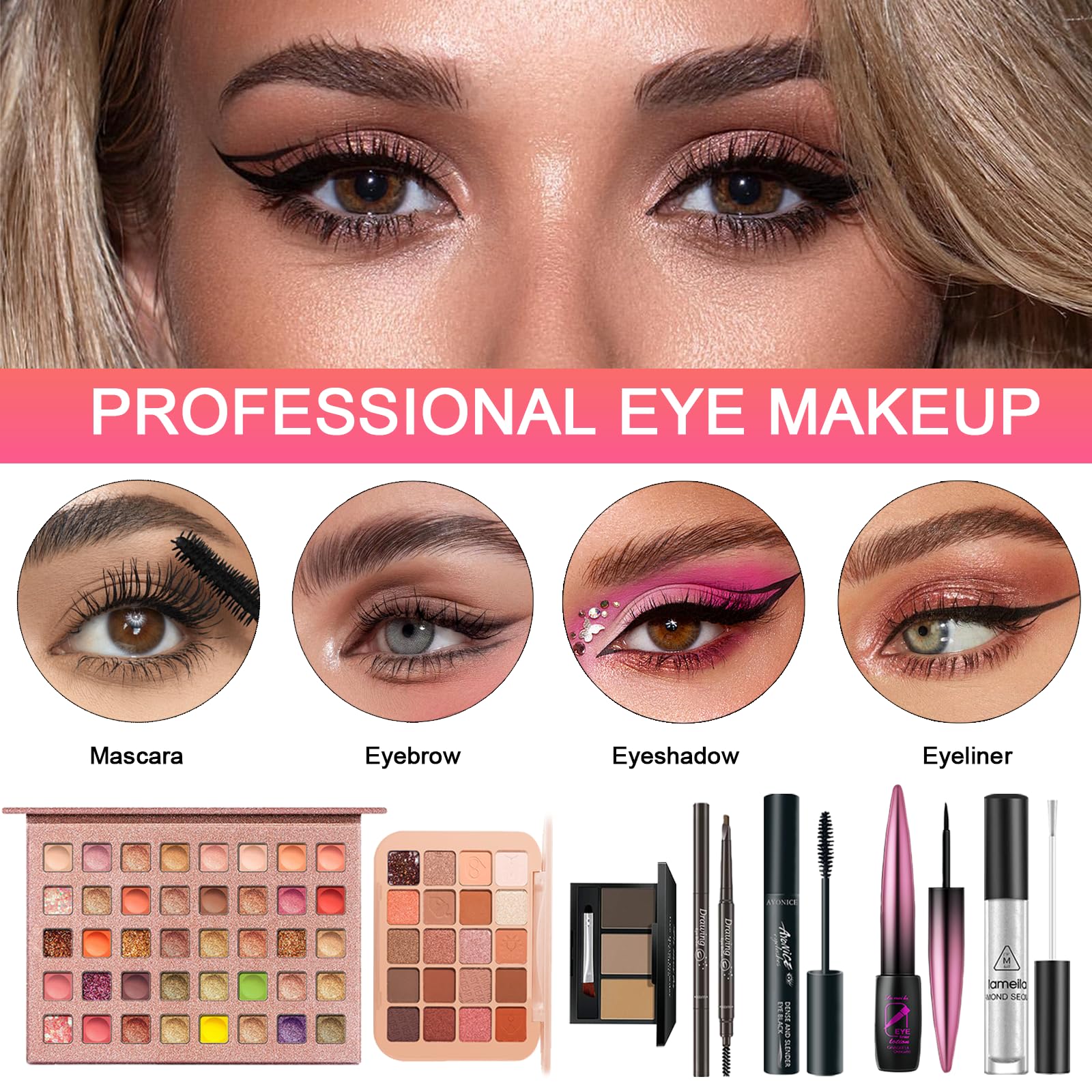 SHELAKIN All in One Makeup Kit for Women - Professional Travel Set, Includes Foundation, Eyeshadow, Lipstick, Brow Pencil, Beige/Nude