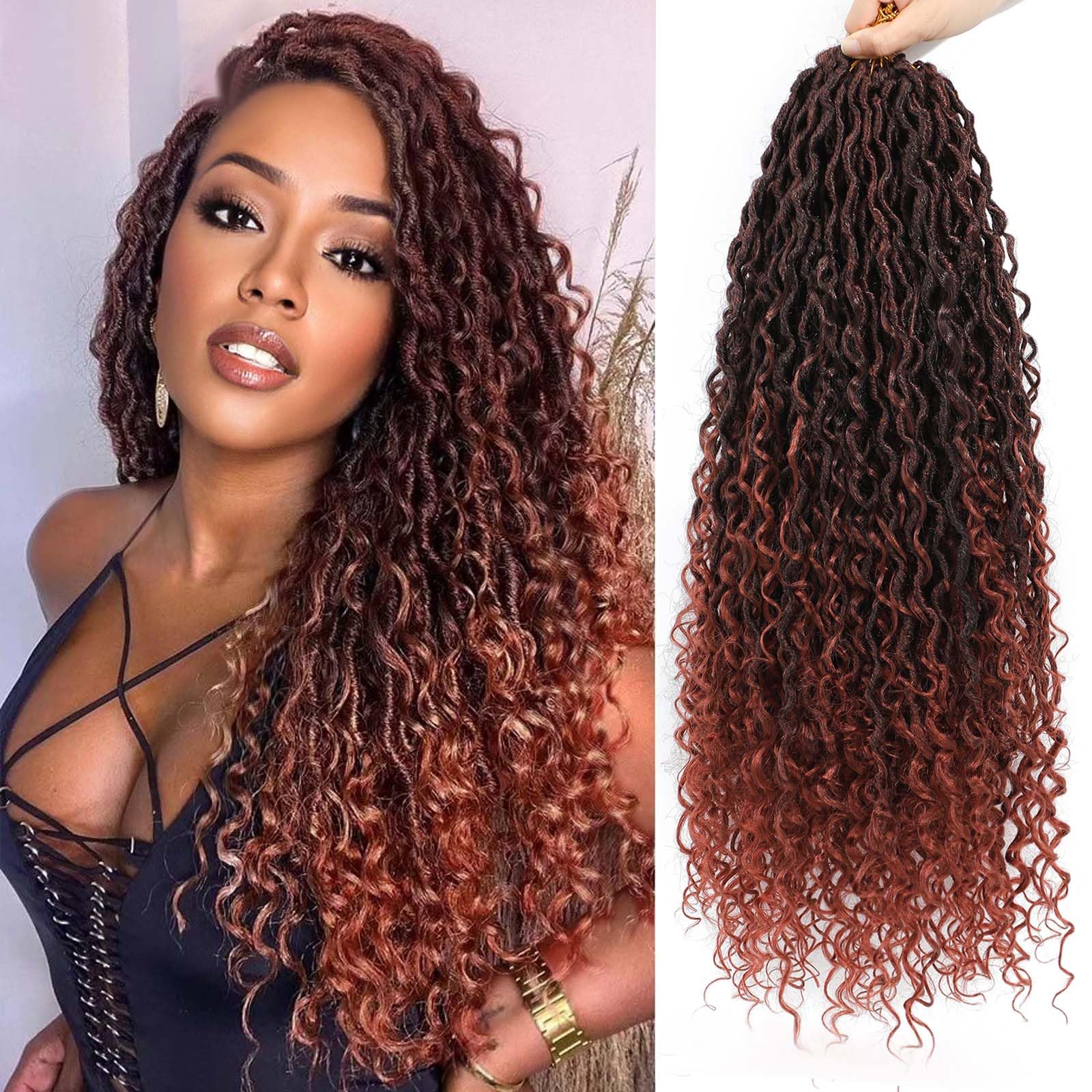 Burgundy Goddess Locs Crochet Hair 24 Inch 8 Packs Natural Looking, Boho River Goddess Crochet Braiding Hair Trendy & Edgy Faux 