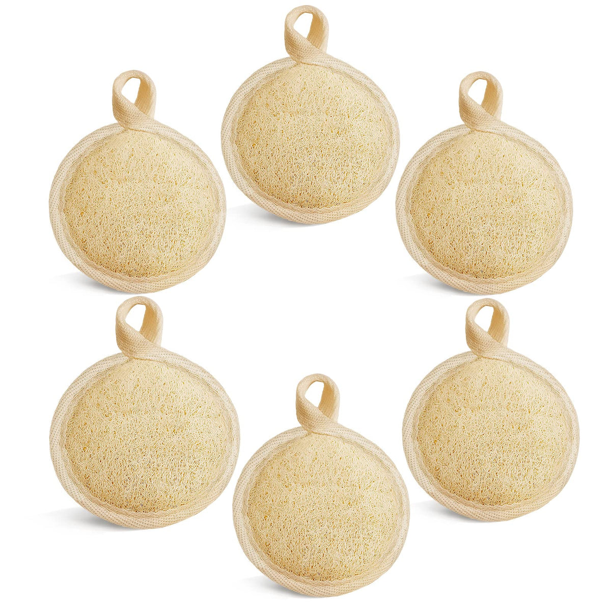 Face Exfoliating Loofah Pad Scrubber, Manual Facial Cleansing and Makeup Remover Brush 6 Pieces, Natural Loofa Sponge Pads Massa