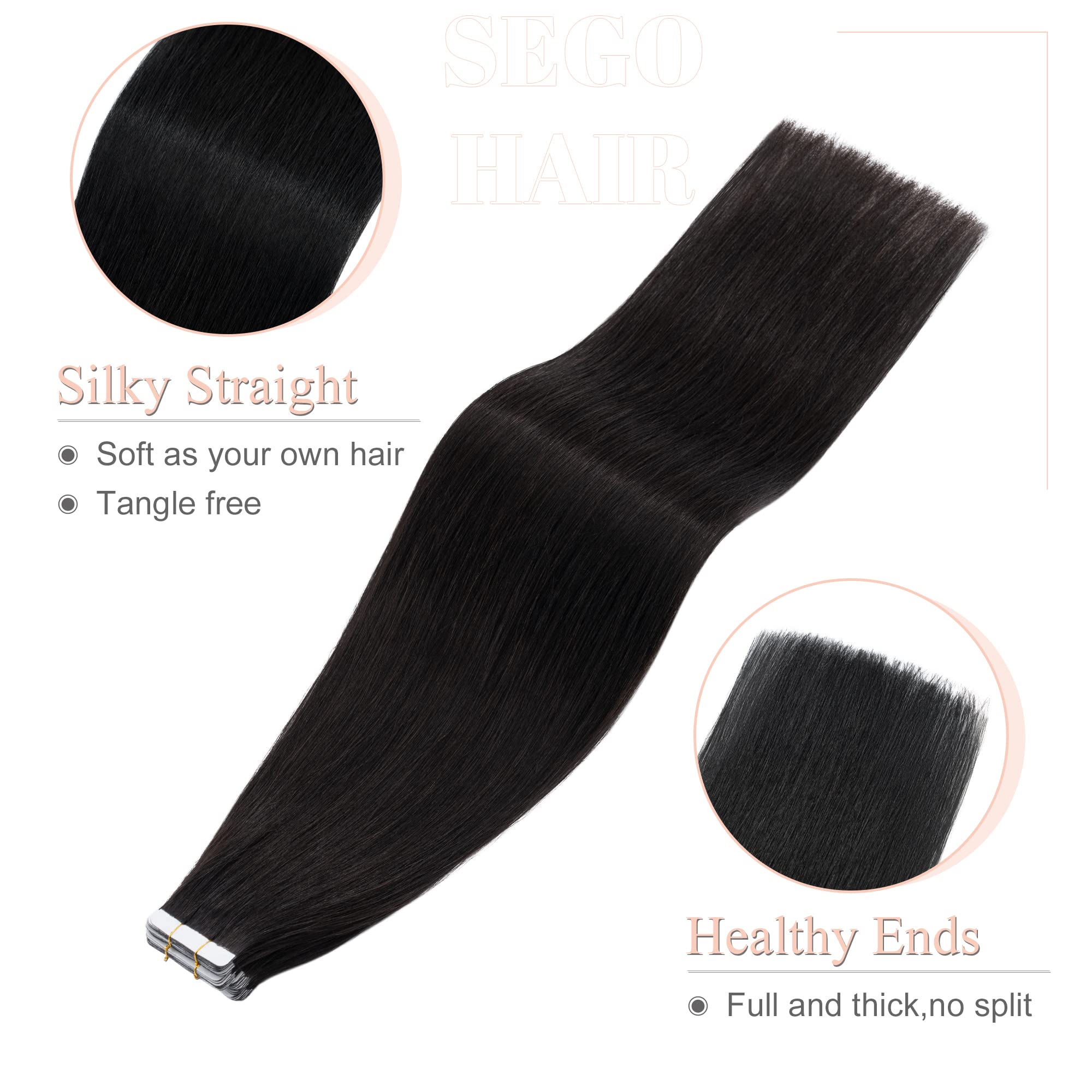 Sego Tape In Hair Extensions Human Hair 16 Inch 100G 40Pcs Natural Straight 100% Remy Rooted Seamless Skin Weft Invisible Double