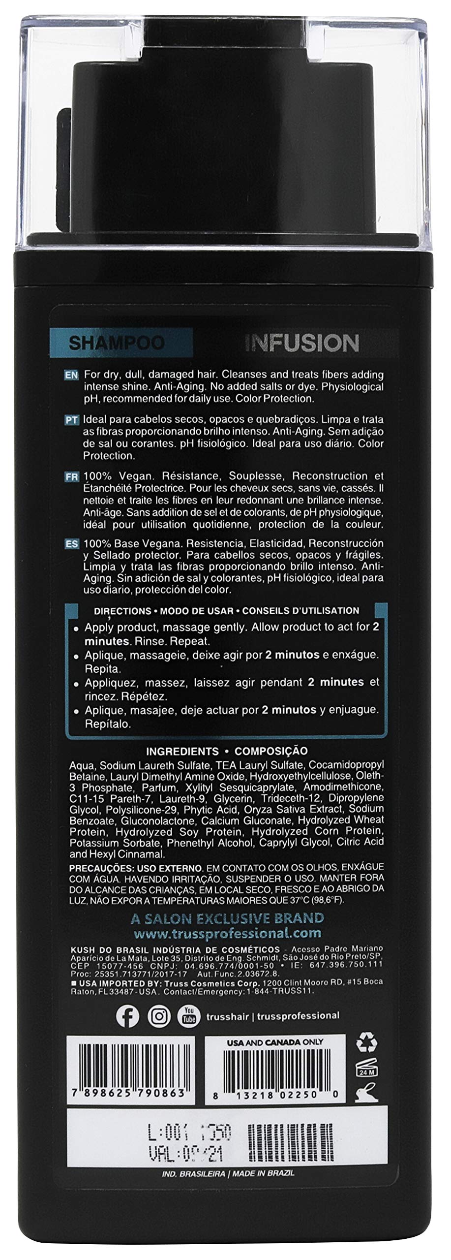 TRUSS Infusion Hair Shampoo - Cleansing Shampoo for Dry Hair Repair, Hydration and Protection - 100% Vegan, Color-Safe Formula w