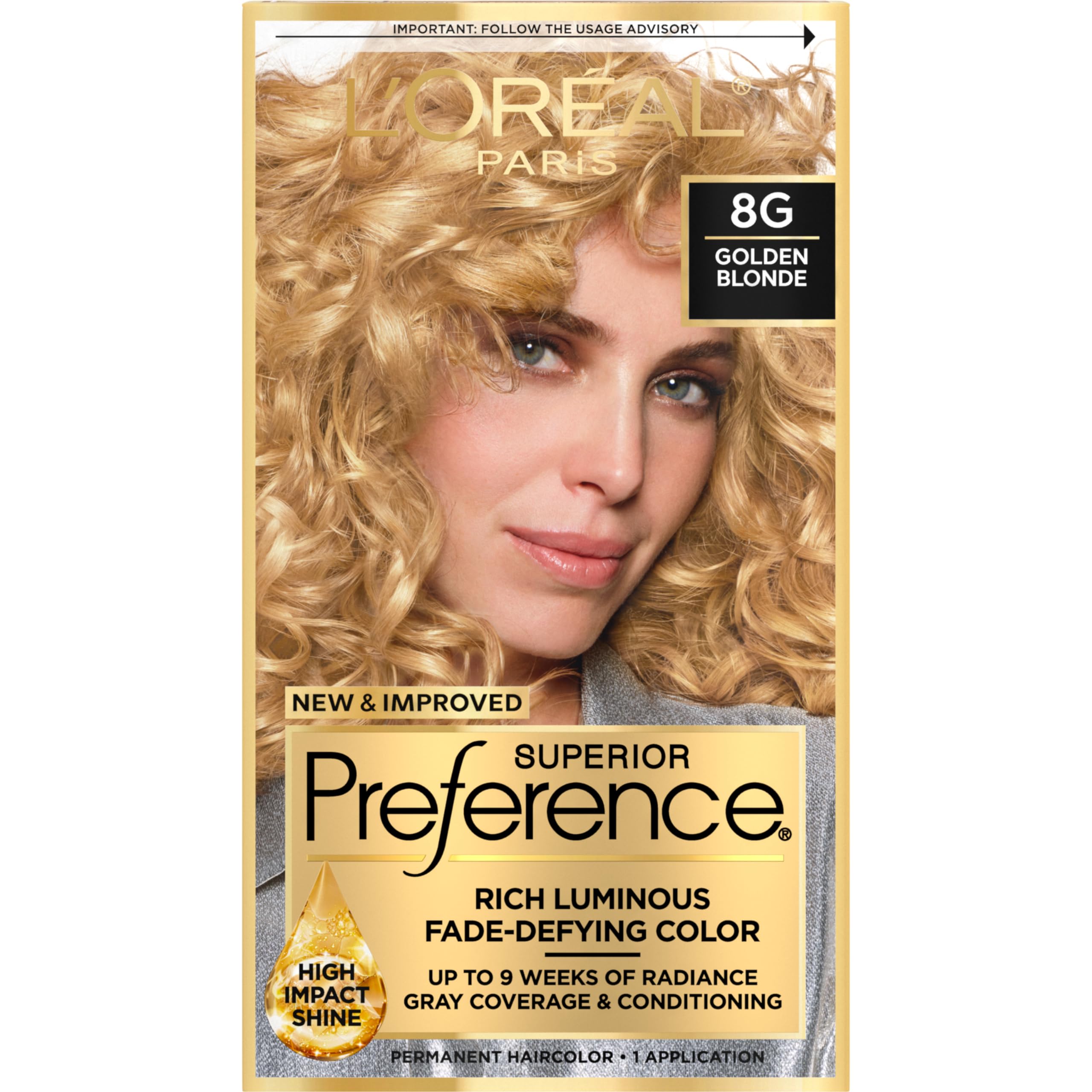 LOreal Paris Superior Preference Fade-Defying + Shine Permanent Hair Color, 8G Golden Blonde, Pack of 1, Hair Dye