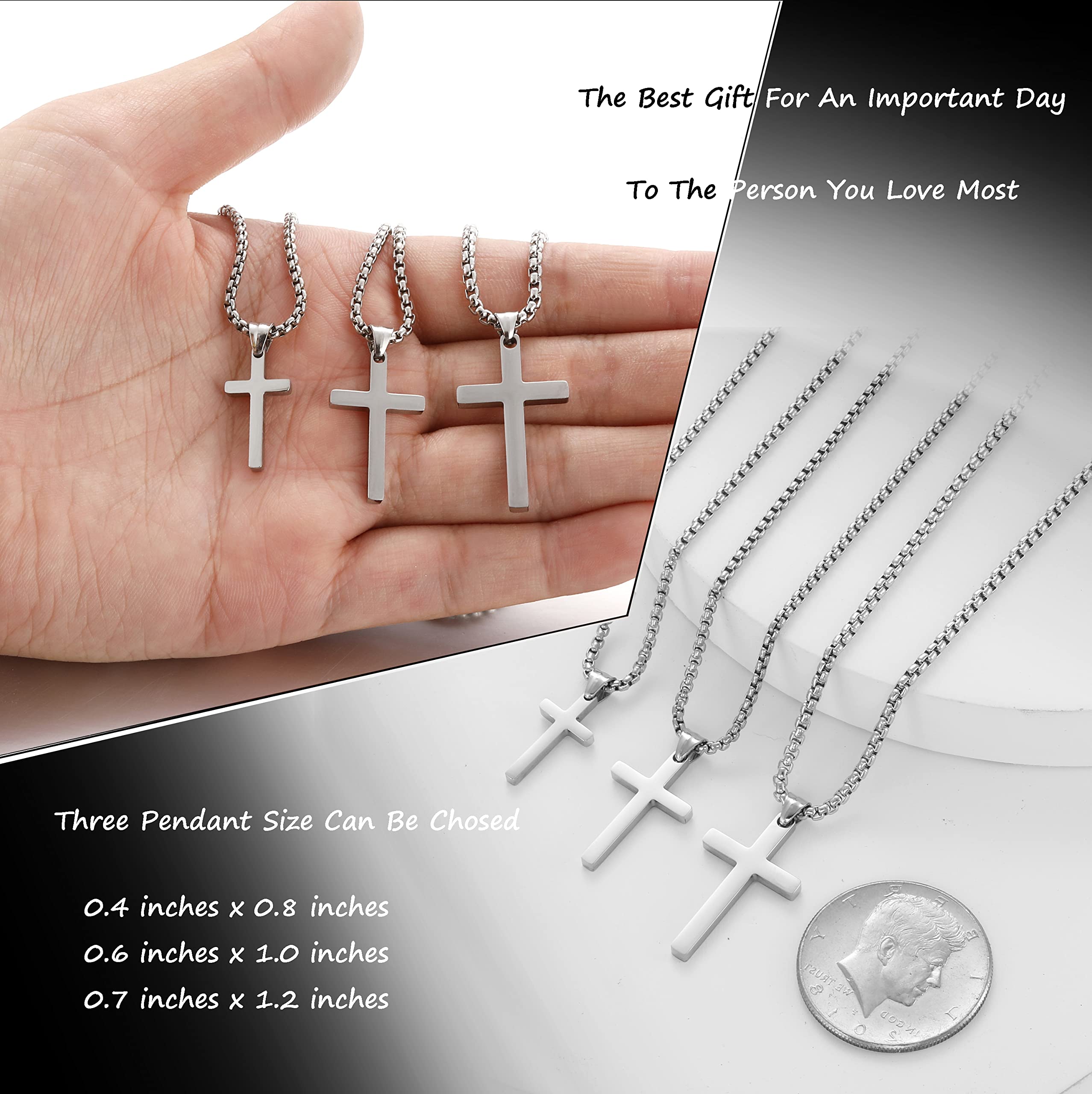 Stainless Steel Cross Necklace for men,Silver Cross Necklace for boys kids tiny Small Cross Pendant Necklace 16 inches Simple Je