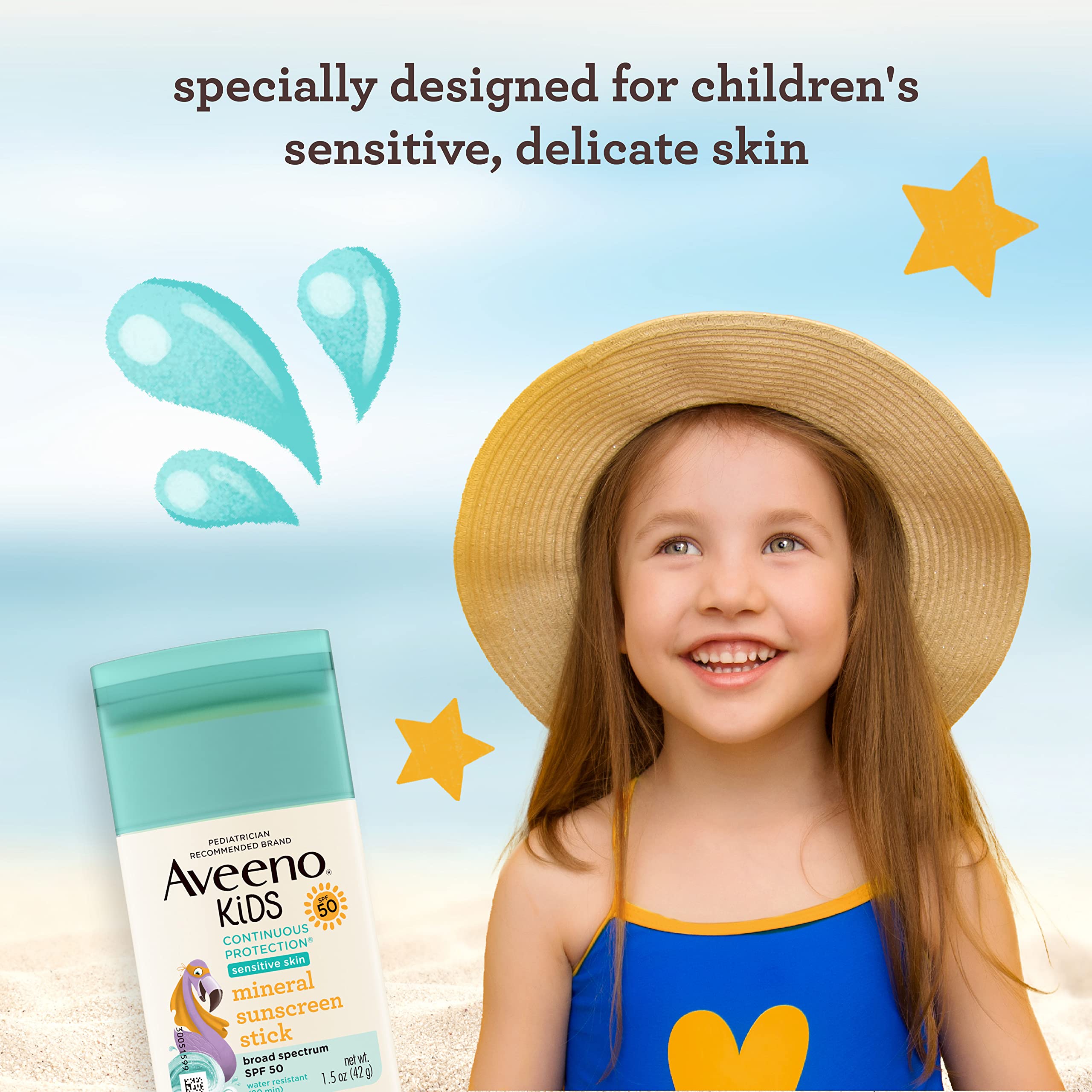 Aveeno Kids Continuous Protection Zinc Oxide Mineral Sunscreen Stick For Sensitive Skin, Face & Body Sunscreen Stick For Kids Wi