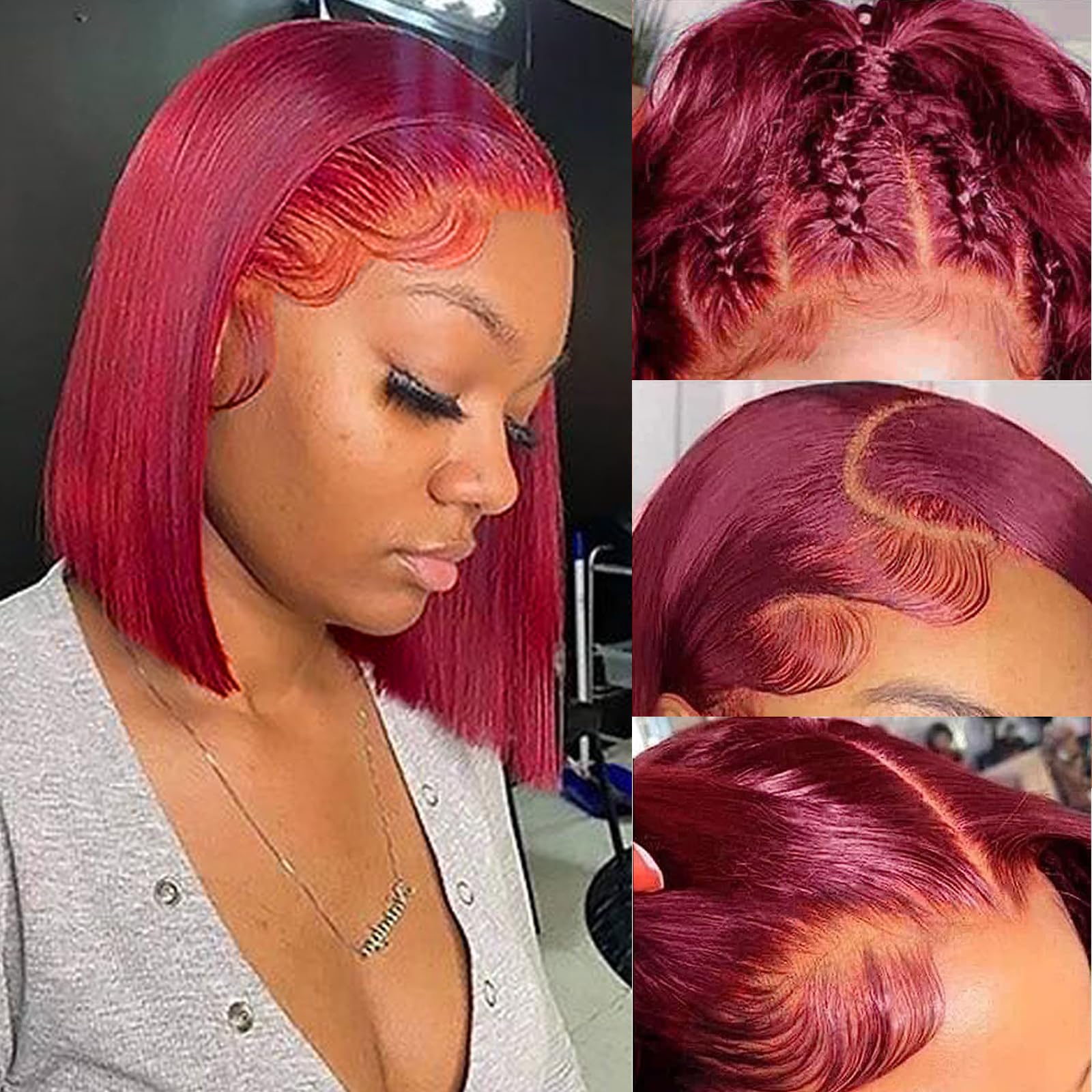 UTIDE 99J Burgundy Bob Wig Human Hair 16 Inch Straight 13x4 HD transparent Lace Frontal Wig Free Part Wig Straight Bob Win Red H
