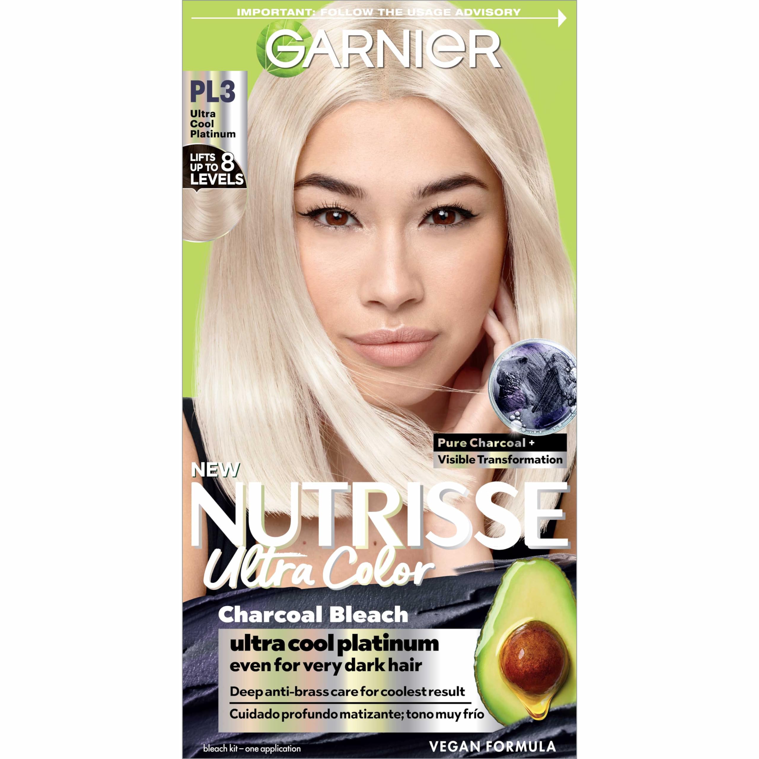 Garnier Hair Color Nutrisse Ultra Color Nourishing Crme, PL3 Charcoal Bleach (Cool Platinum), Permanent Hair Dye, 1 Count (Packa
