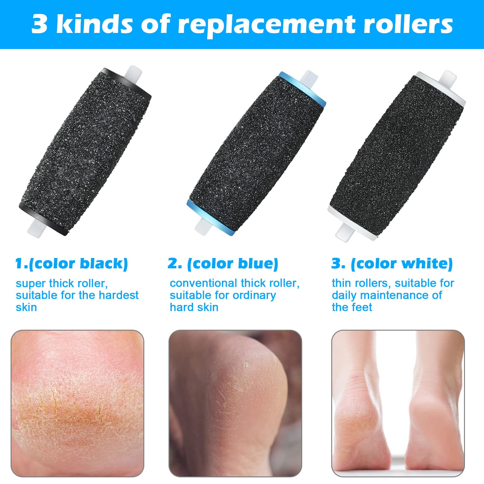 [5/10/20Pcs] Pedi Replacement Rollers Compatible With Amope Pedi Perfect Refills Electronic Foot File,With 8 Extra Coarse&8 Regu