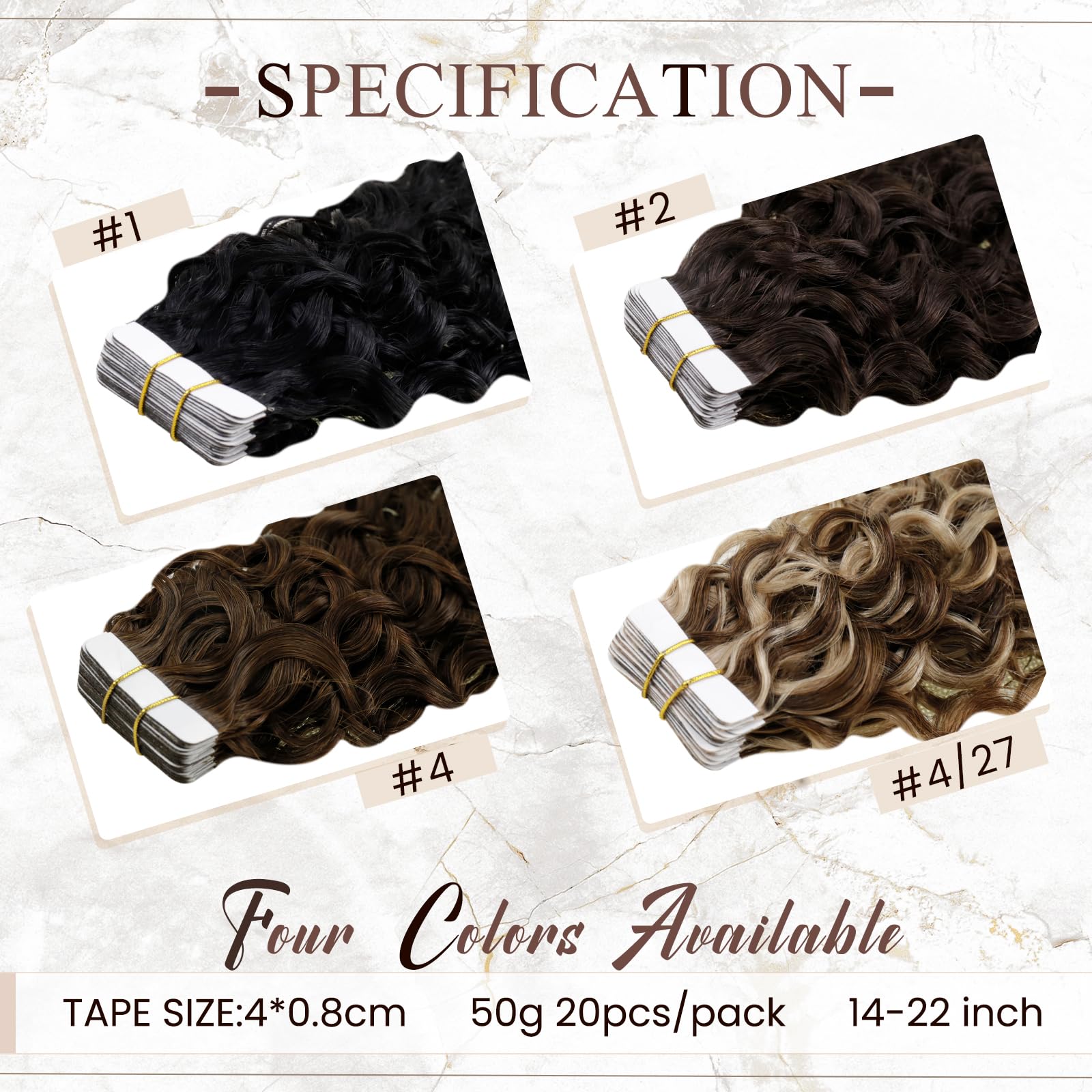 Hetto Curly Tape In Hair Extensions Human Hiar Tape In Extensions Black Tape In Human Hair Extensions Natural Wavy 50G 14Inch 20