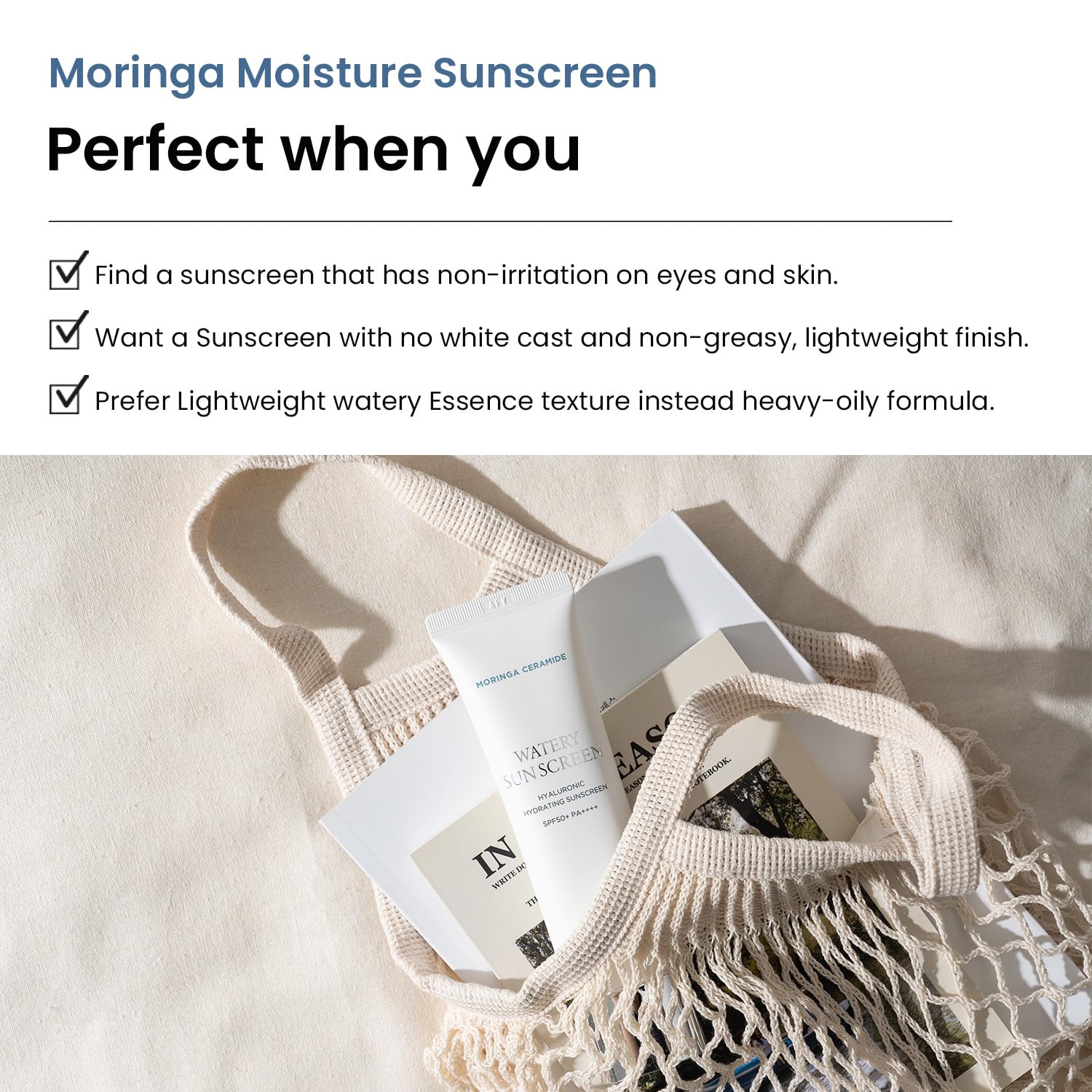 HEIMISH Moringa Ceramide Hyaluronic Hydrating Watery Sunscreen - SPF Face Moisturiser, Daily Sunscreen For Face, Broad Spectrum