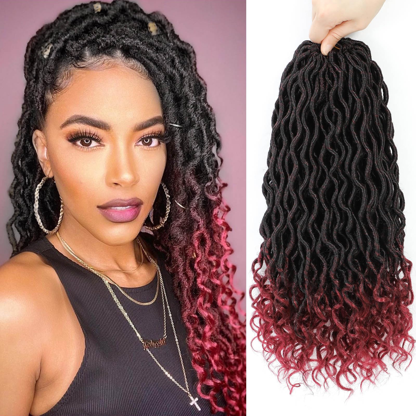 12 Inch Faux Locs Crochet Hair Short Soft Locs with Curly Ends Pre Looped Goddess Locs Crochet Hair for Black Women(12 Inch,6 Pa