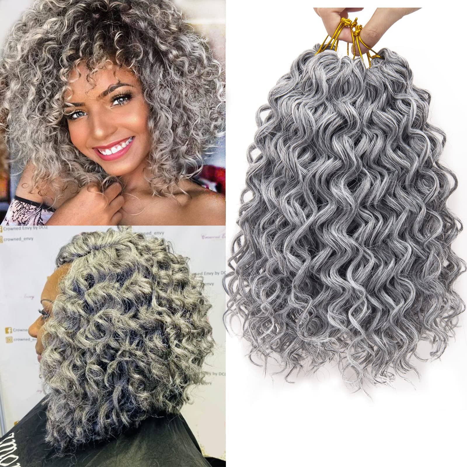 Gogo Curl Crochet Hair Water Wave Crochet Hair Grey Synthetic Bohemian Crochet Braid Deep Wave Braiding Hair Extensions (10Inch,
