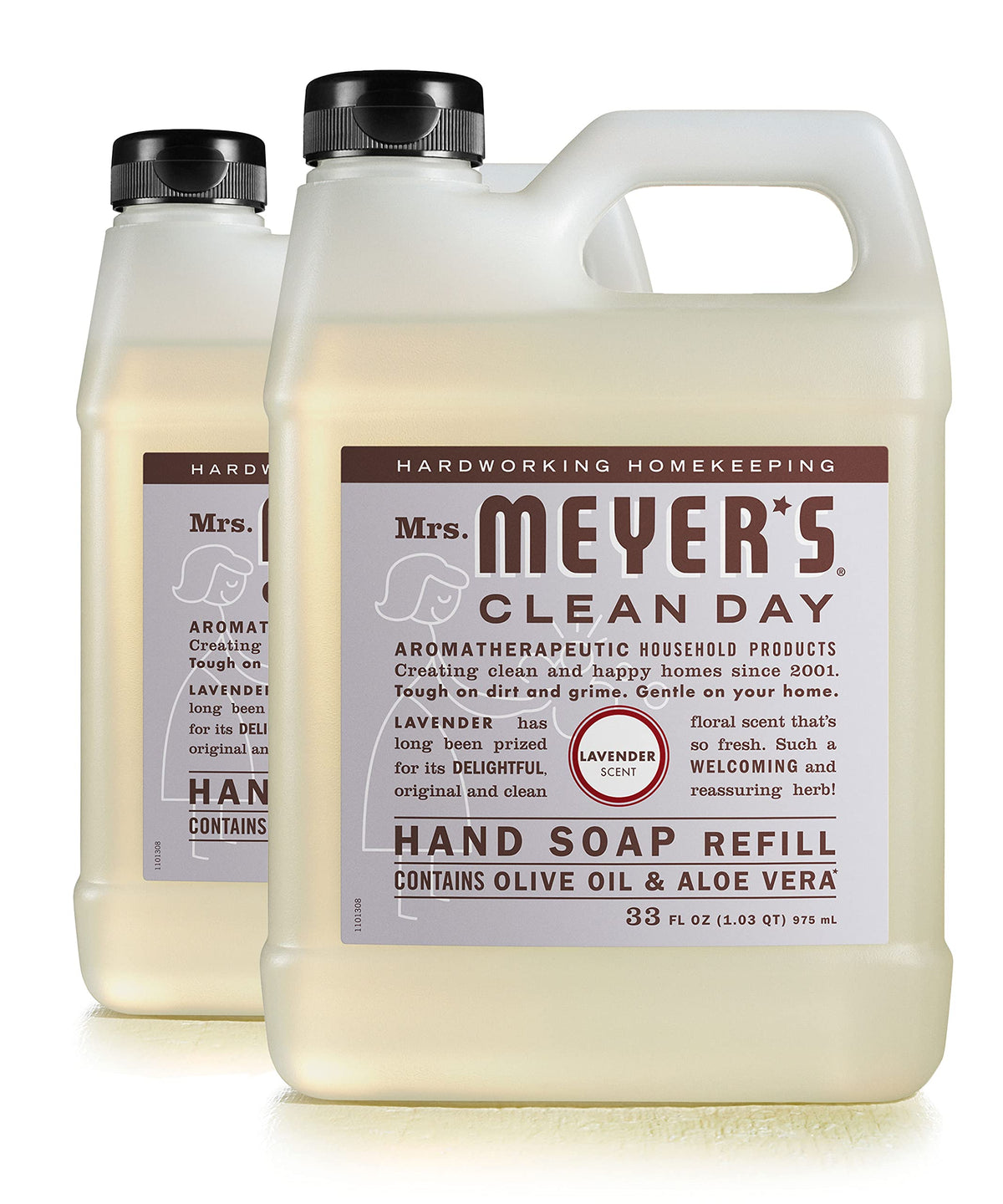 MRS. MEYER'S CLEAN DAY Hand Soap Refill, Made with Essential Oils, Biodegradable Formula, Lavender, 33 Fl. Oz - Pack Of 2