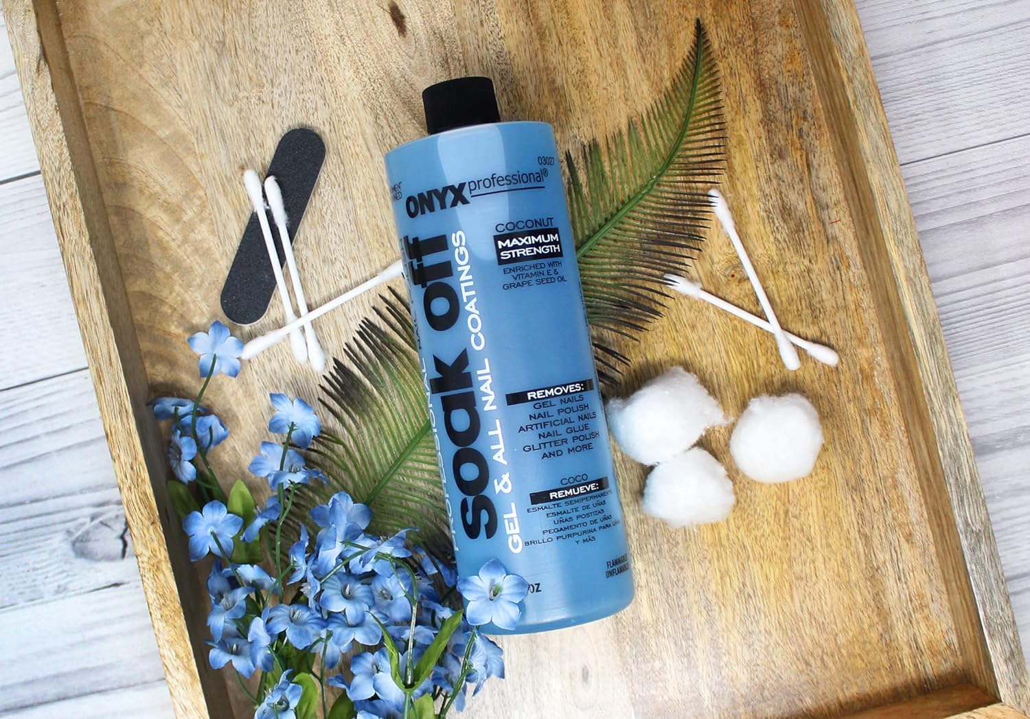 Onyx Professional Coconut Scented Nail Polish Remover With Nail File, 16 Oz, Maximum Strength Soak Off Gel Polish Remover, Vitam