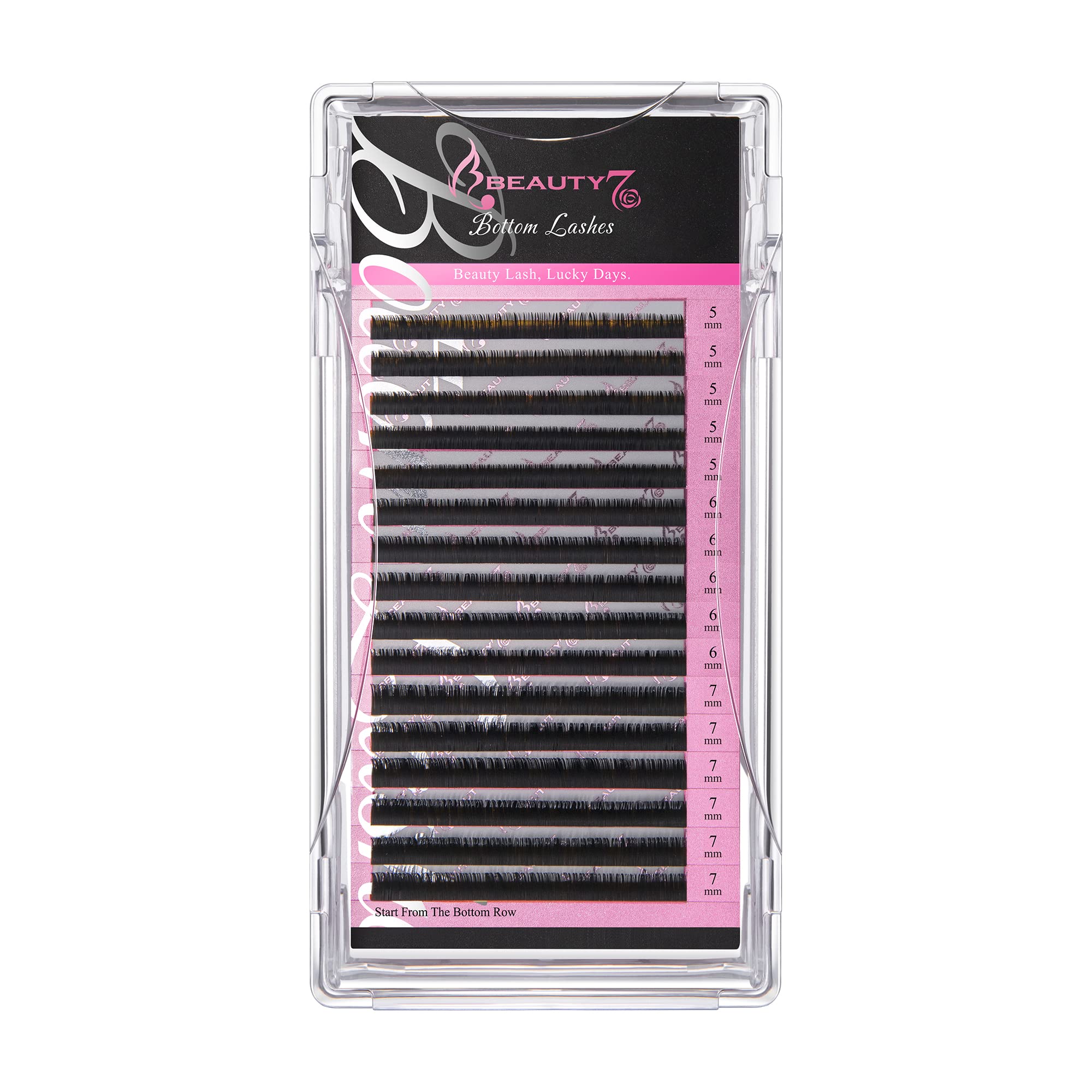 Beauty7 Mixed Volume Under Bottom Lower Individual False Eyelash Extension Tray Matte Synthetic Mink Lash (0.1 Thickness, C Curl