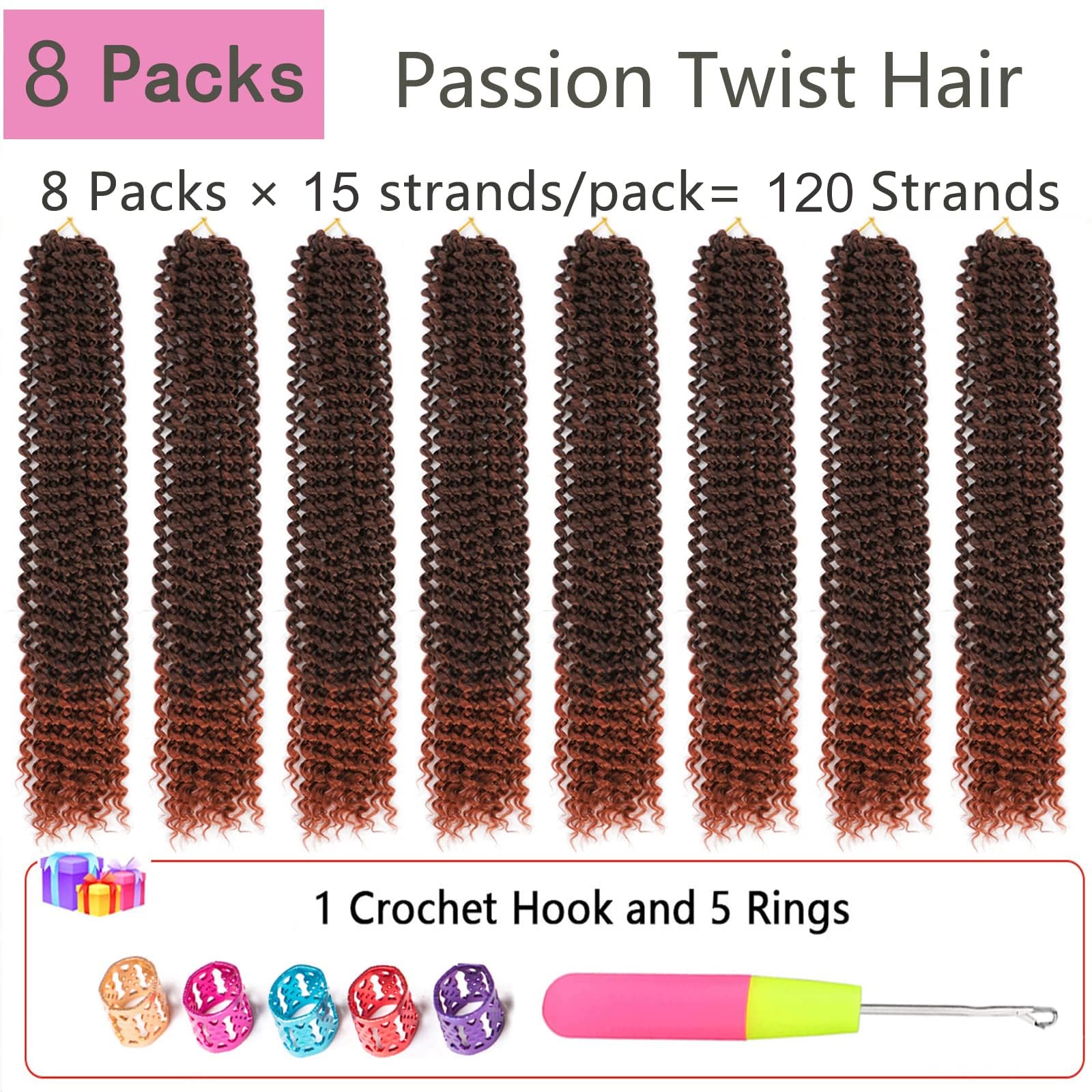 Passion Twist Hair 24 Inch 8 Packs Water Wave Crochet Hair Curly Braiding Hair For Butterfly Locs Long Bohe Crochet Braids (24 I