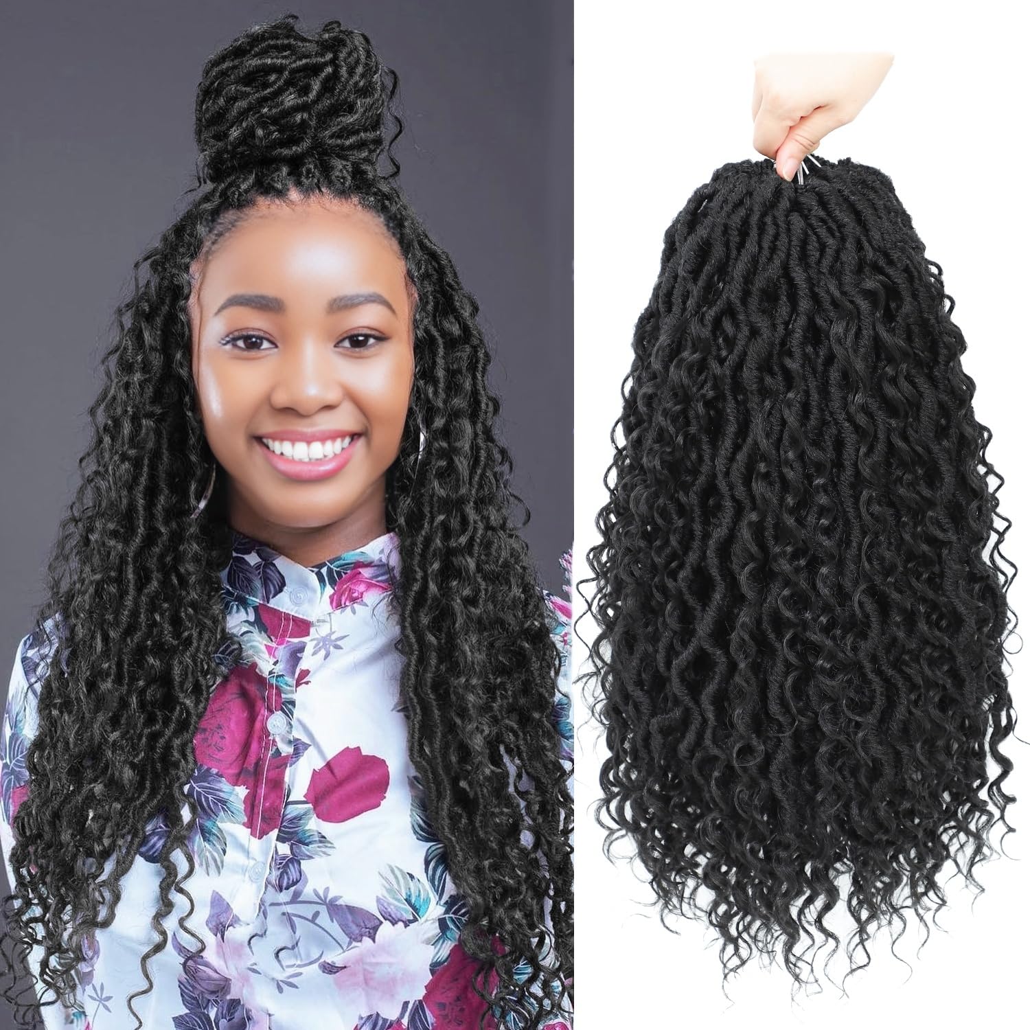 Forevery Faux Locs Crochet Hair 16 Inch Goddess Locs Crochet Hair 6 Packs PreLooped Crochet Hair for Black Women, Crochet Boho L
