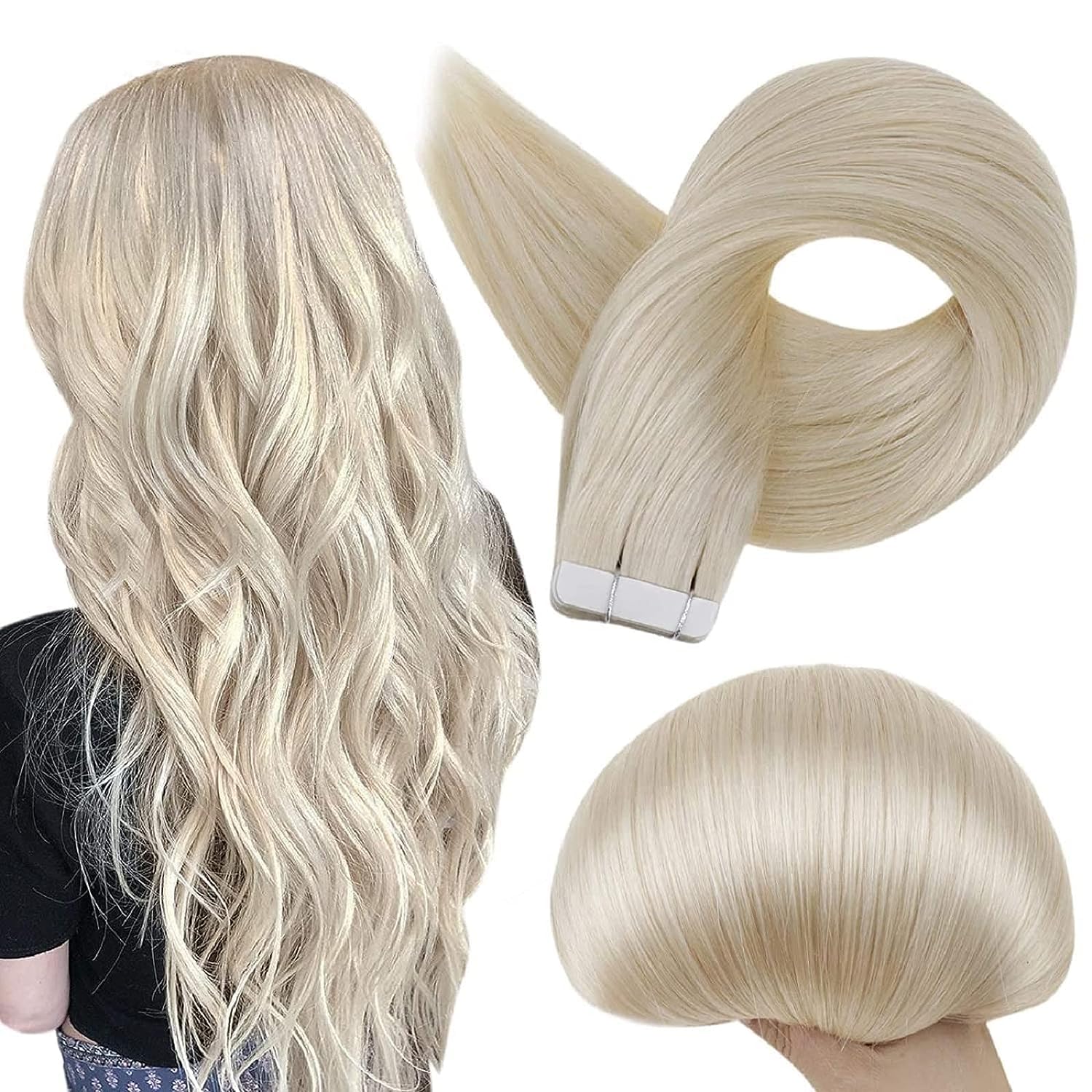 Full Shine Blonde Tape In Hair Extensions Color 60 Blonde Tape In Extensions 28 Inch 20 Pcs Tape In Human Hair 50 Gram Double Si