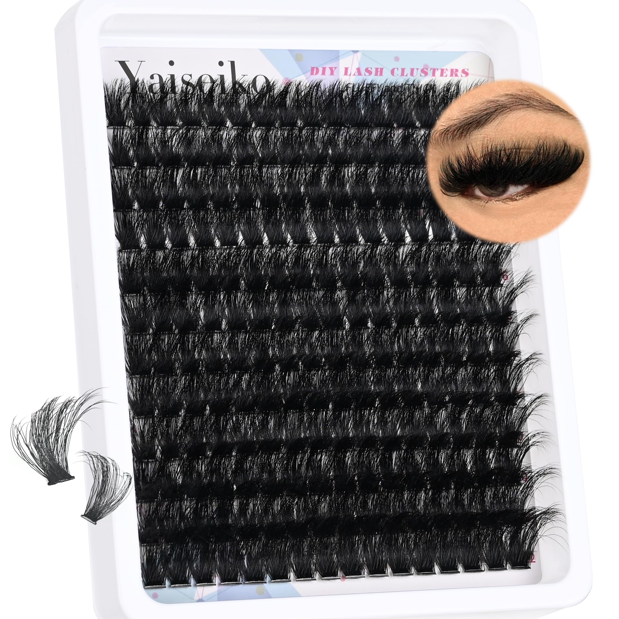 Fluffy Eyelash Clusters 14-22mm Thick Volume Lash Clusters Eyelash Extensions 200D Individual Lashes Clusters 192pcs DIY D Curl 