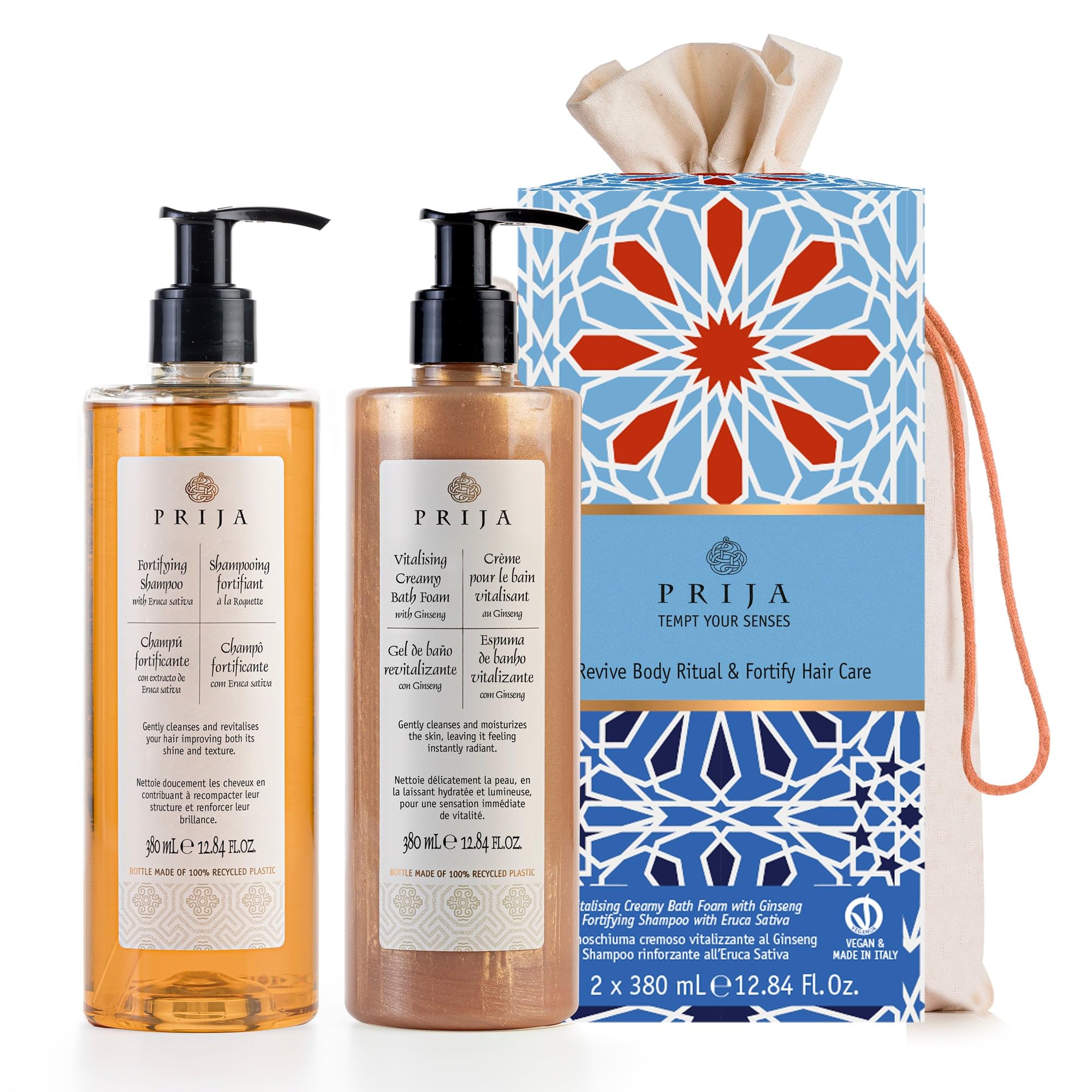 Prija Hair And Body Gift Pack (Includes Vitalizing Creamy Bath Foam With Ginseng And Fortifying Shampoo With Eruca Sativa) - Veg
