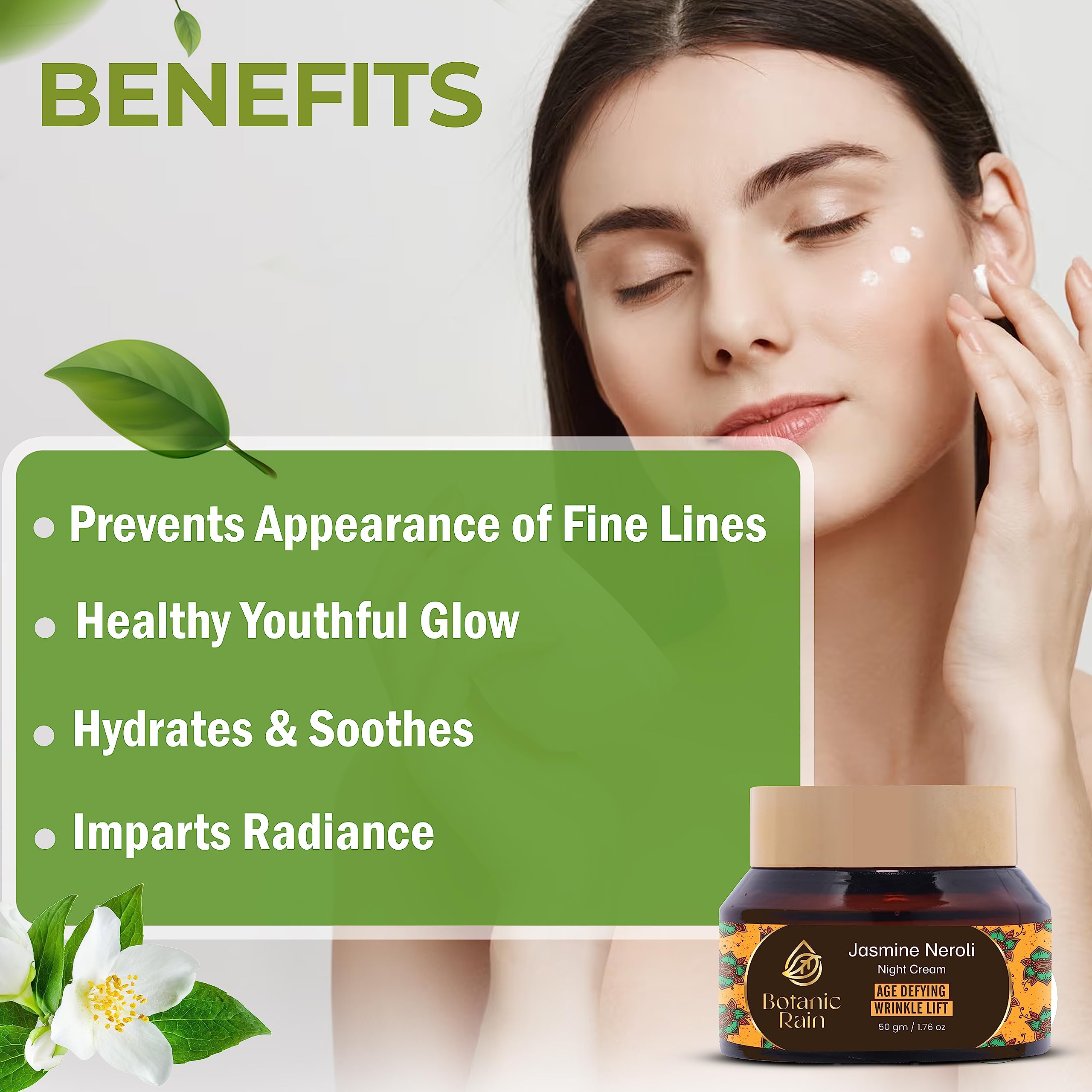 Botanic Rain Organic Night Cream For Women Anti Aging With Jasmine Neroli, Natural Night Moisturizer, Night Cream For Face, Ayur