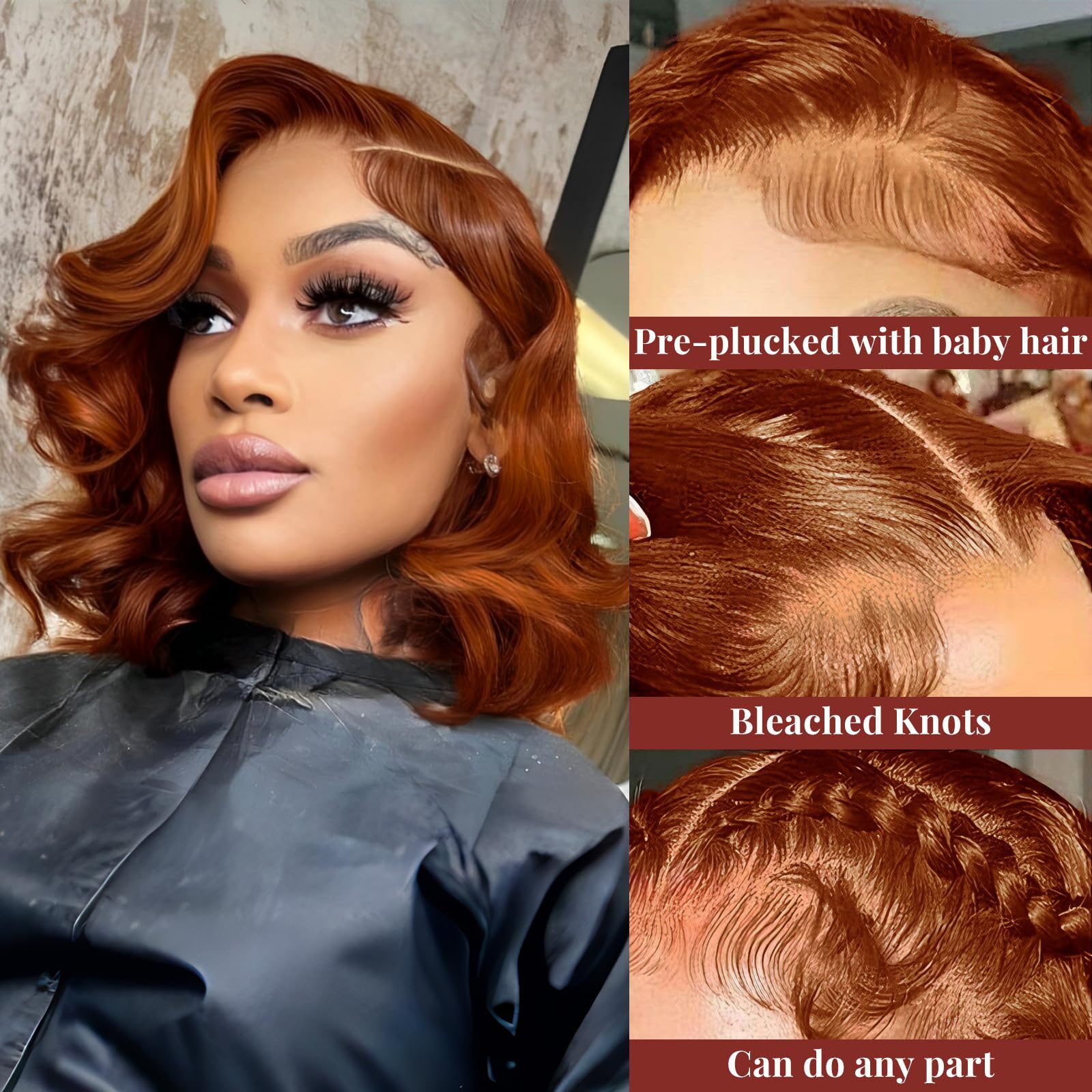 Recool Loose Body Bob Wig Reddish Brown Short Body Wave Human Hair Wig For Black Women 5X6 Hd Glueless Lace Front Wigs Pre Pluck